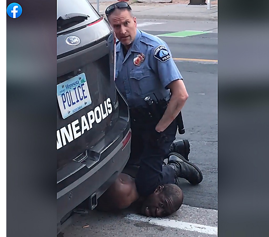 Minneapolis police officer Derek Chauvin kneeling on the neck of George Floyd for more than nine minutes at 38th Street and Chicago Avenue in Minneapolis on May 25, 2020.