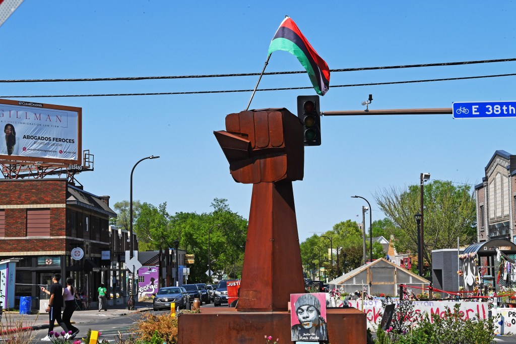 Image of George Floyd Square in Minneapolis, MN, five years after the death of George Floyd with a possible presence of Ayo Jay and Kalenna Harper