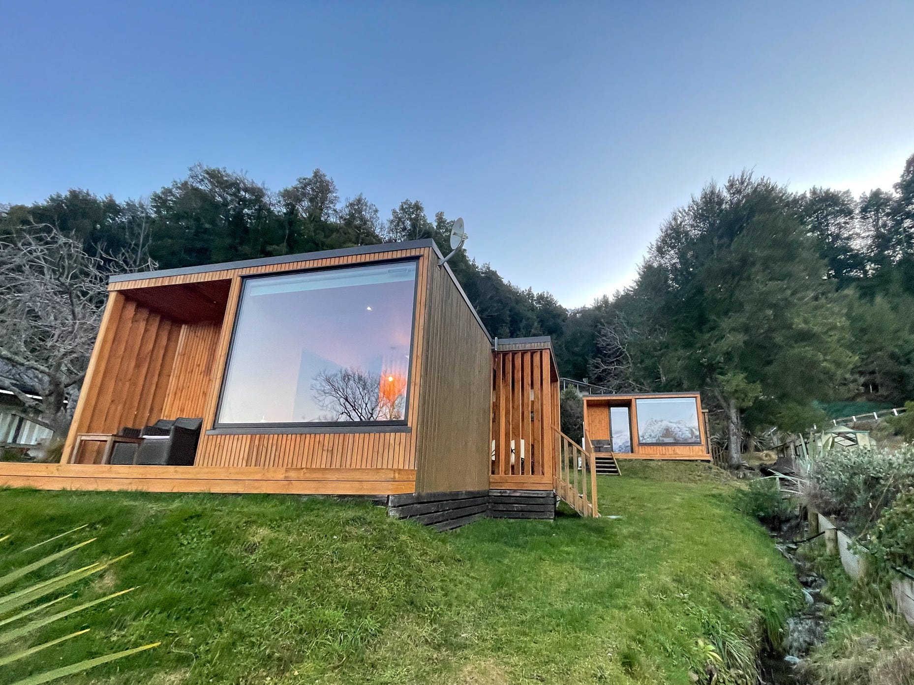 The exterior of the tiny house at the Kinloch Wilderness Retreat.