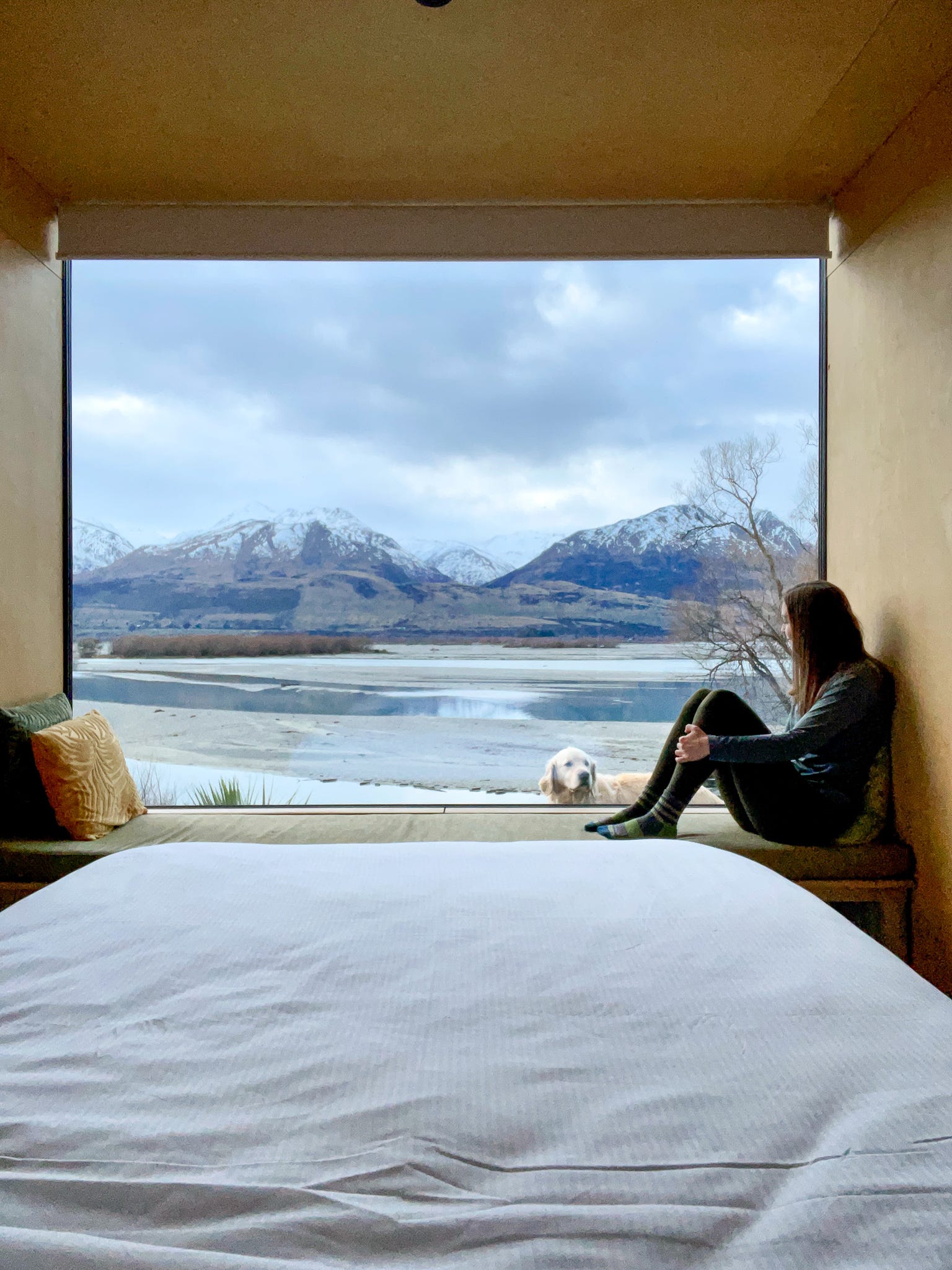 The author in the tiny house.
