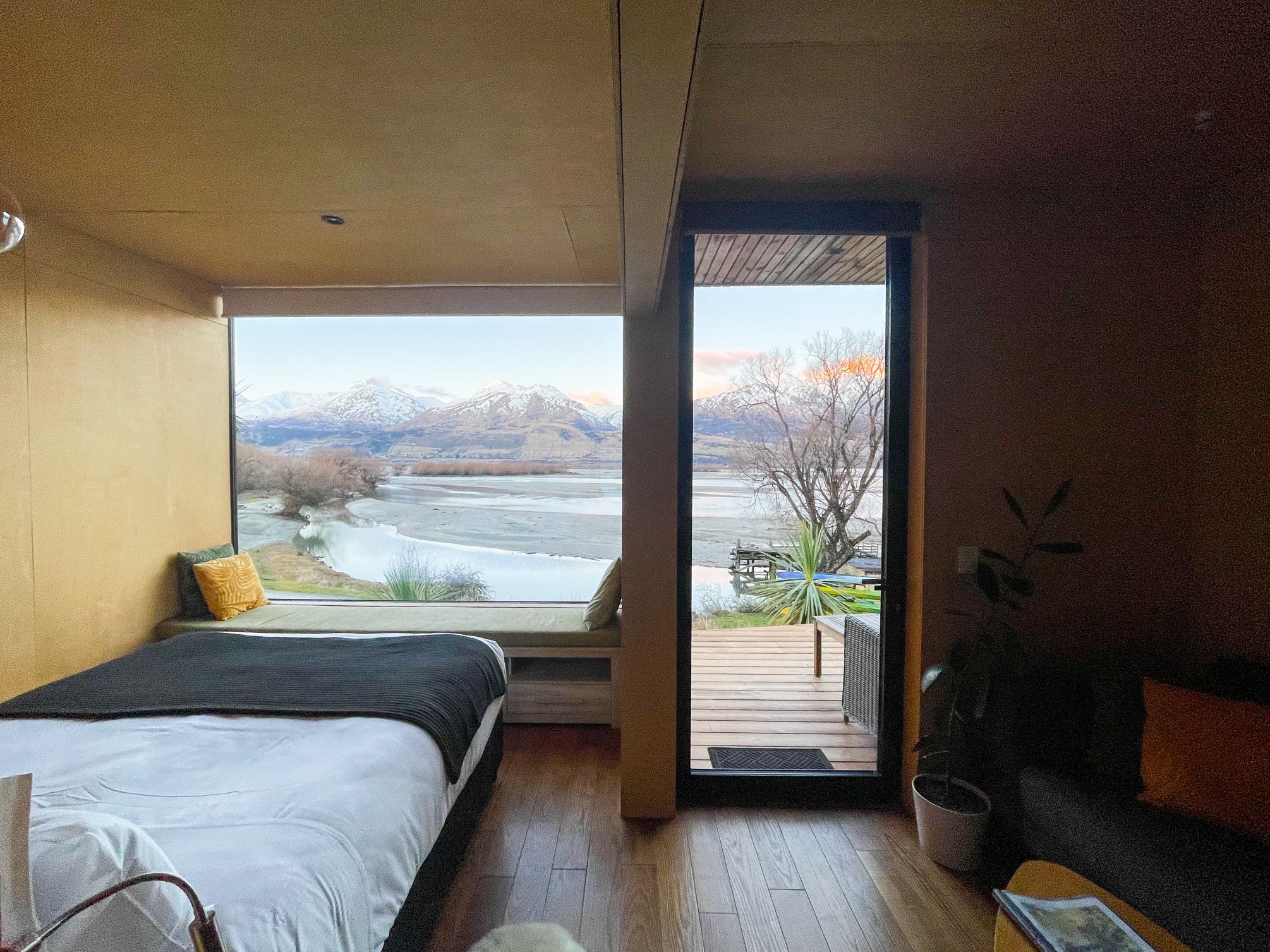 The interior of the tiny home in Kinloch, New Zealand.