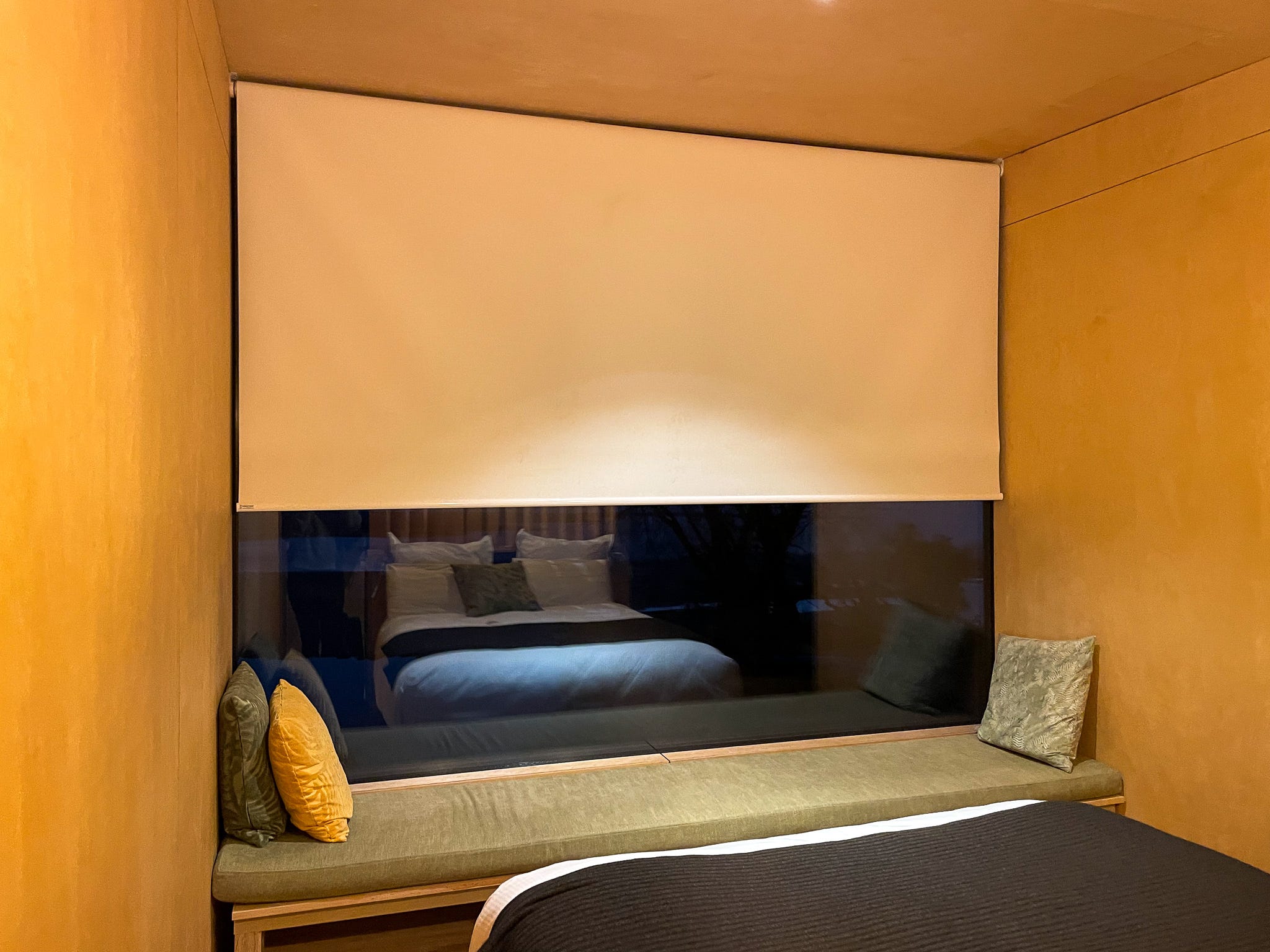 A screen drops down for guests.