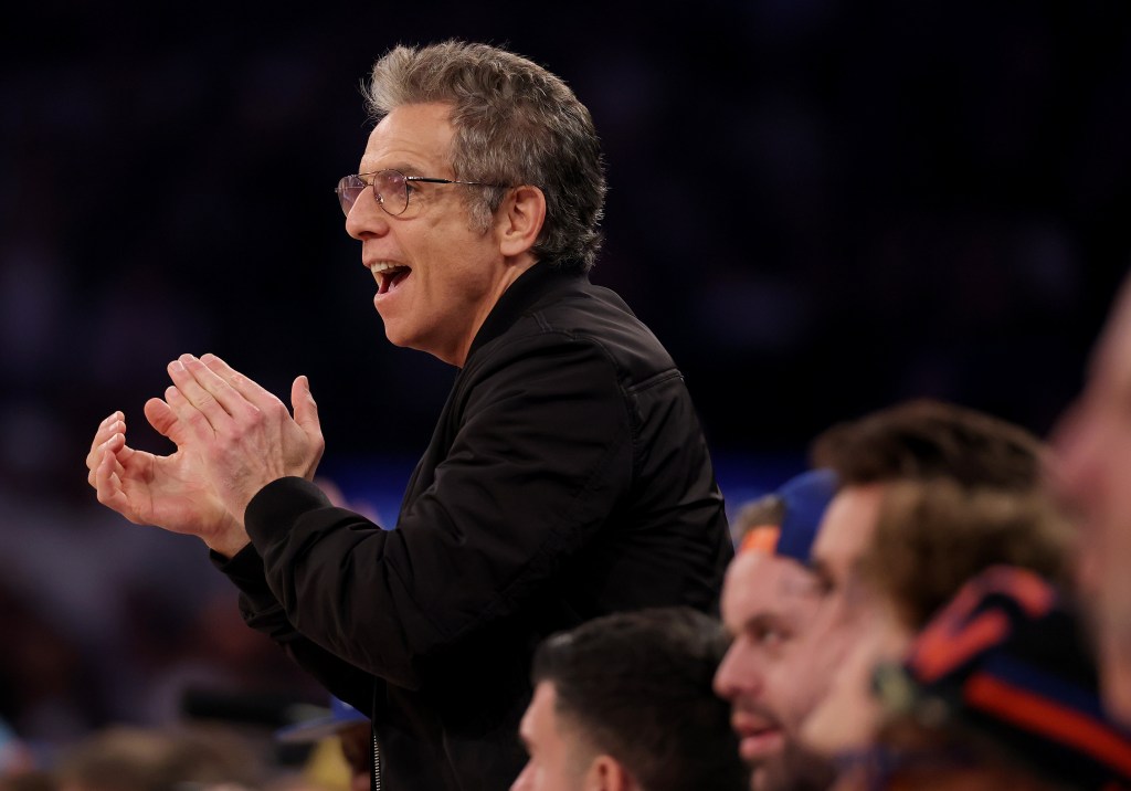 Ben Stiller reacts in the first quarter of Game Six of the Eastern Conference Second Round NBA Playoffs between the New York Knicks and the Boston Celtics at Madison Square Garden