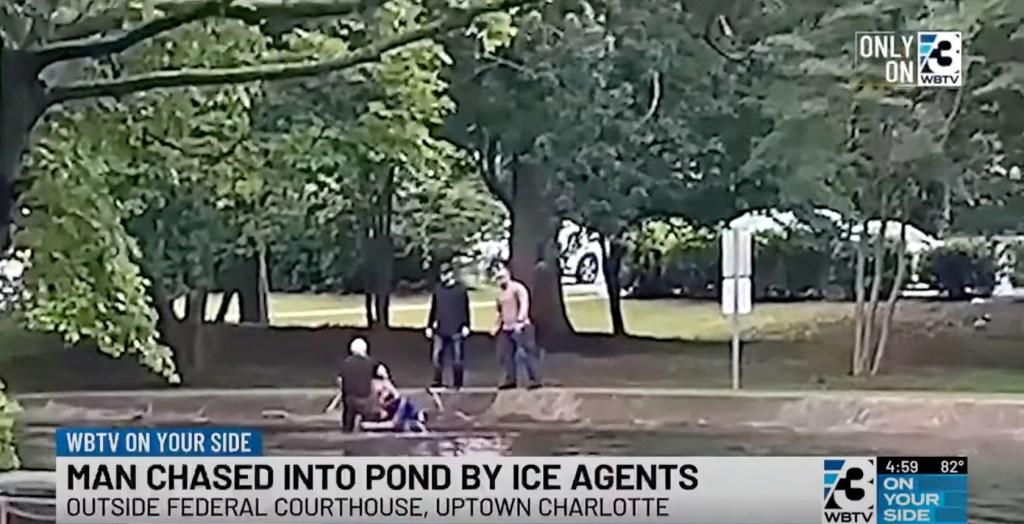 The chaotic chase ended in a nearby park, where Valladares-Sierra, who was shirtless, jumped into the waist-deep pond.