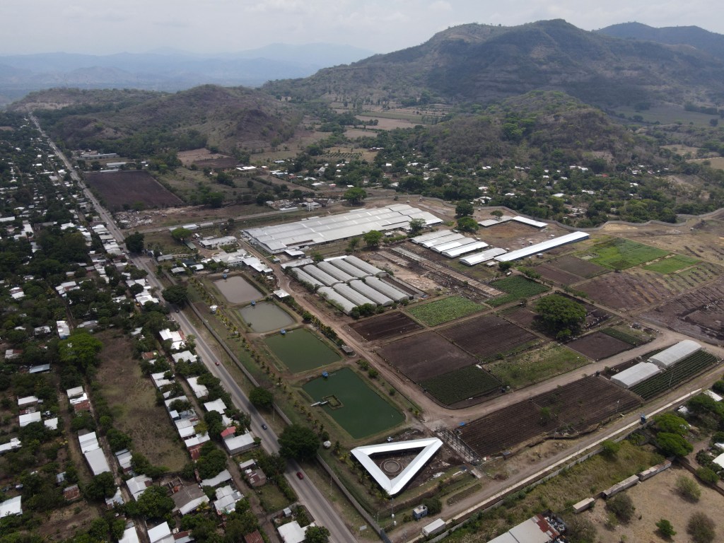 This aerial view shows the Santa Ana Penitentiary Agricultural Industrial Complex, where Salvadoran deported migrant from the United States Kilmar Abrego García is reportedly imprisoned in Santa Ana, El Salvador on 22 April 2025.