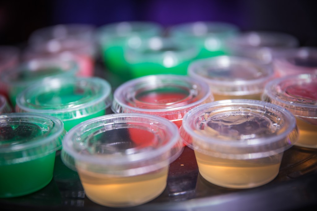 A tray of alcoholic Jell-O shots, which look and taste like harmless treats.
