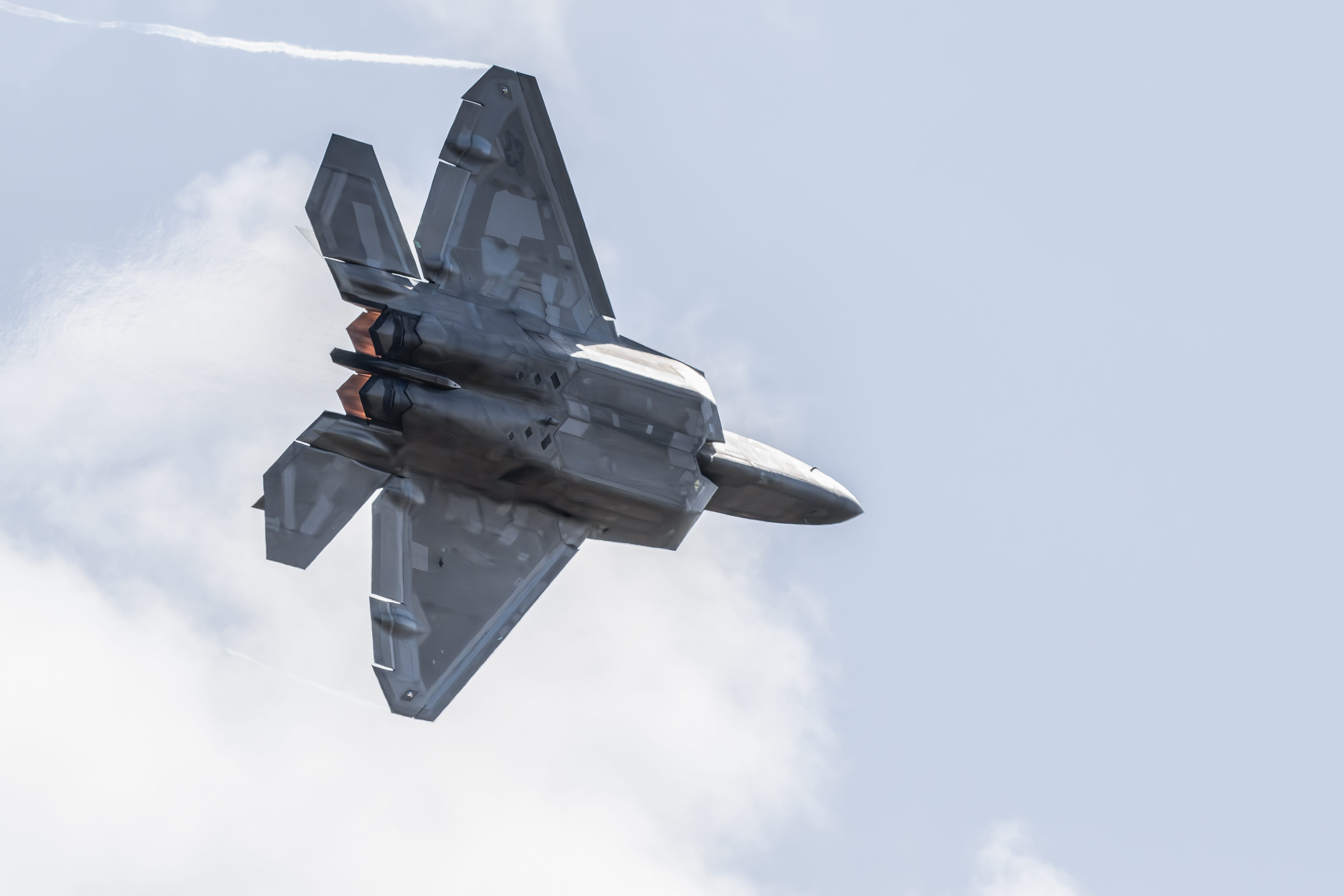 USAF F-22 Raptor seen in the aerial display at the Avalon International Airshow.