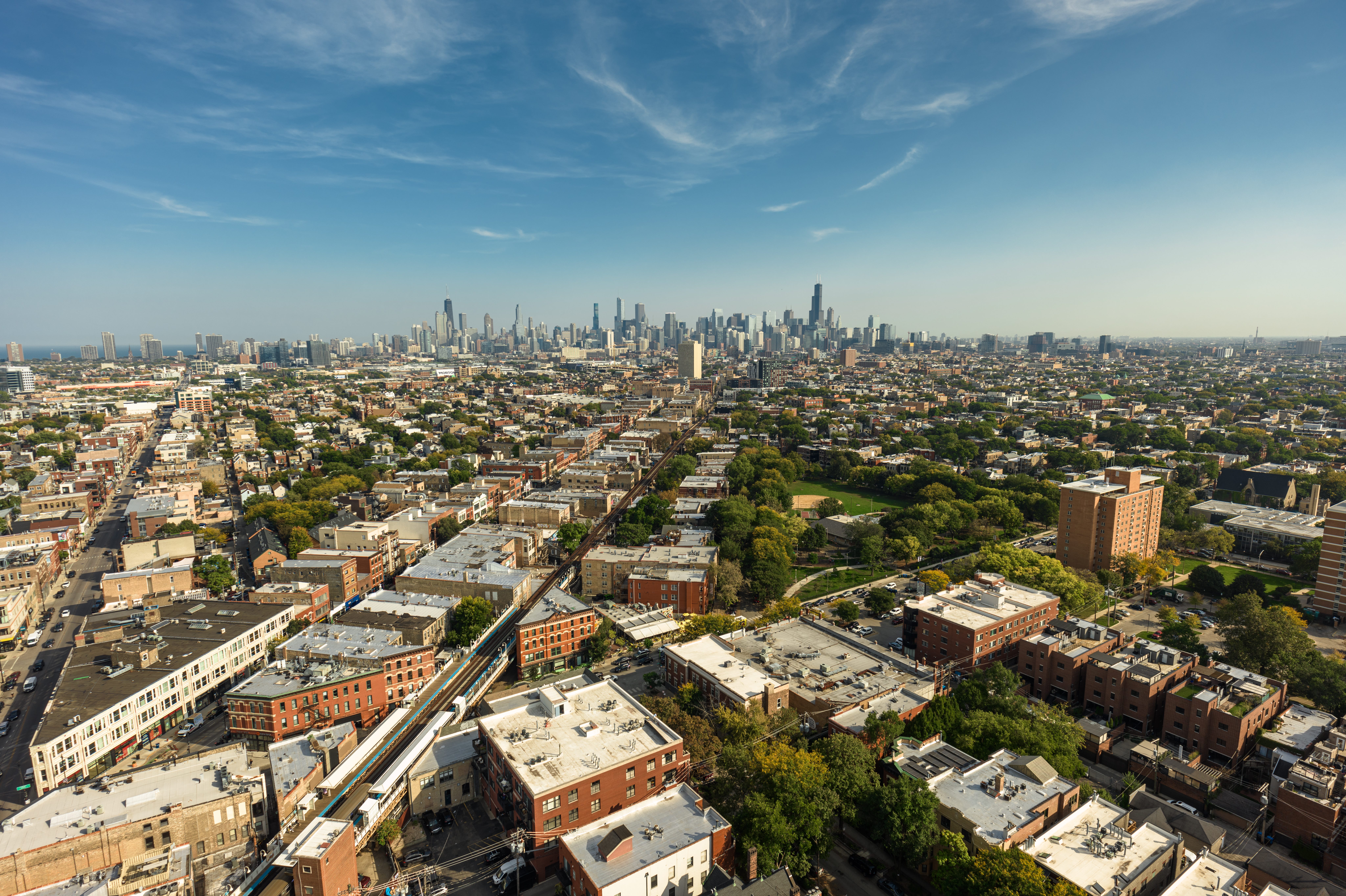 ariel photo of chicago skyline