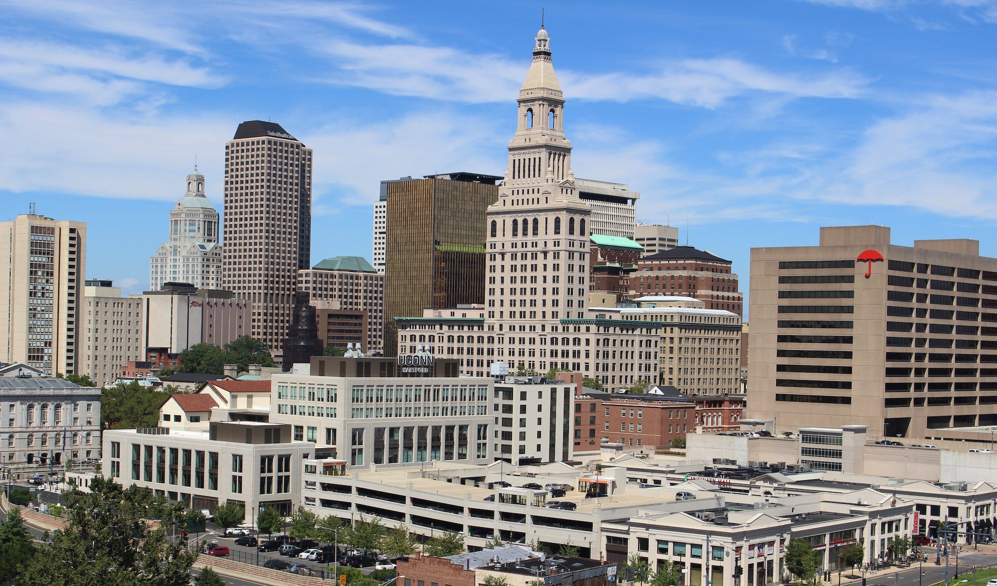 The skyline of downtown Hartford, Connecticut.