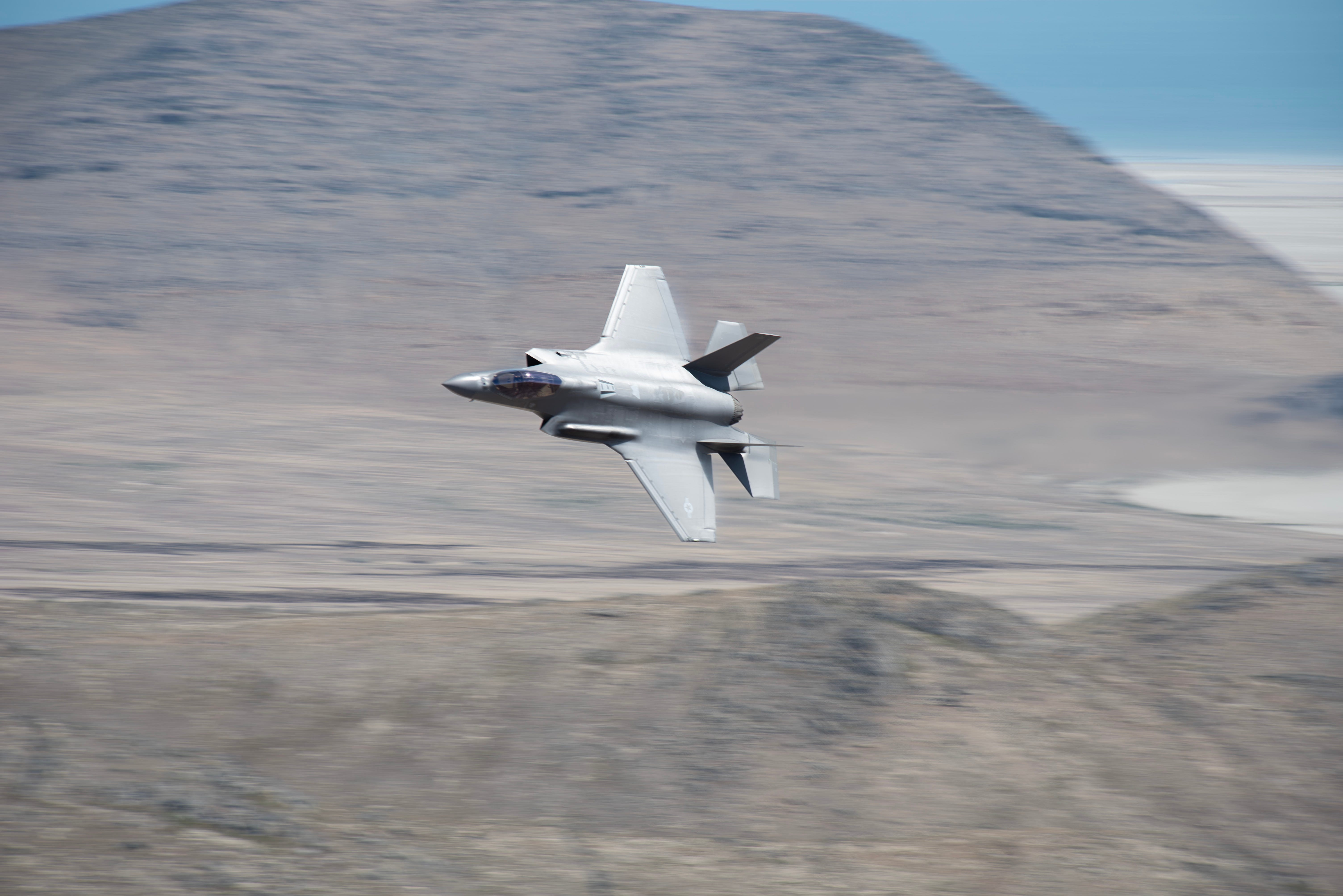 U.S. Air Force F-35A Lightning II, assigned to the 419th Fighter Wing, Hill Air Force Base, Utah, prepares to exhibit a show of force flyby during Exercise Hydra, May 8, 2025 at the Utah Test and Training Range, Utah.
