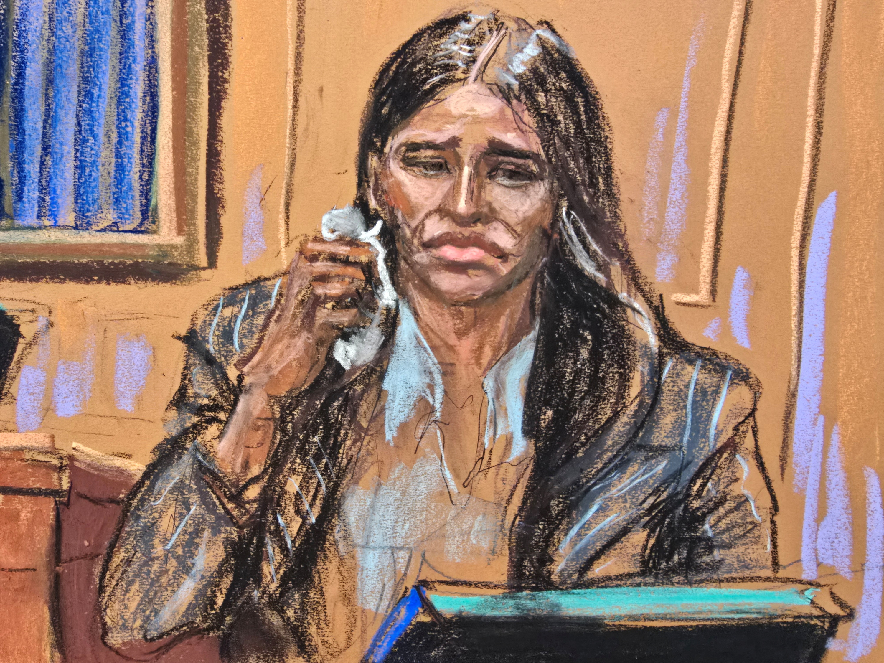 A court drawing of Cassie Ventura.