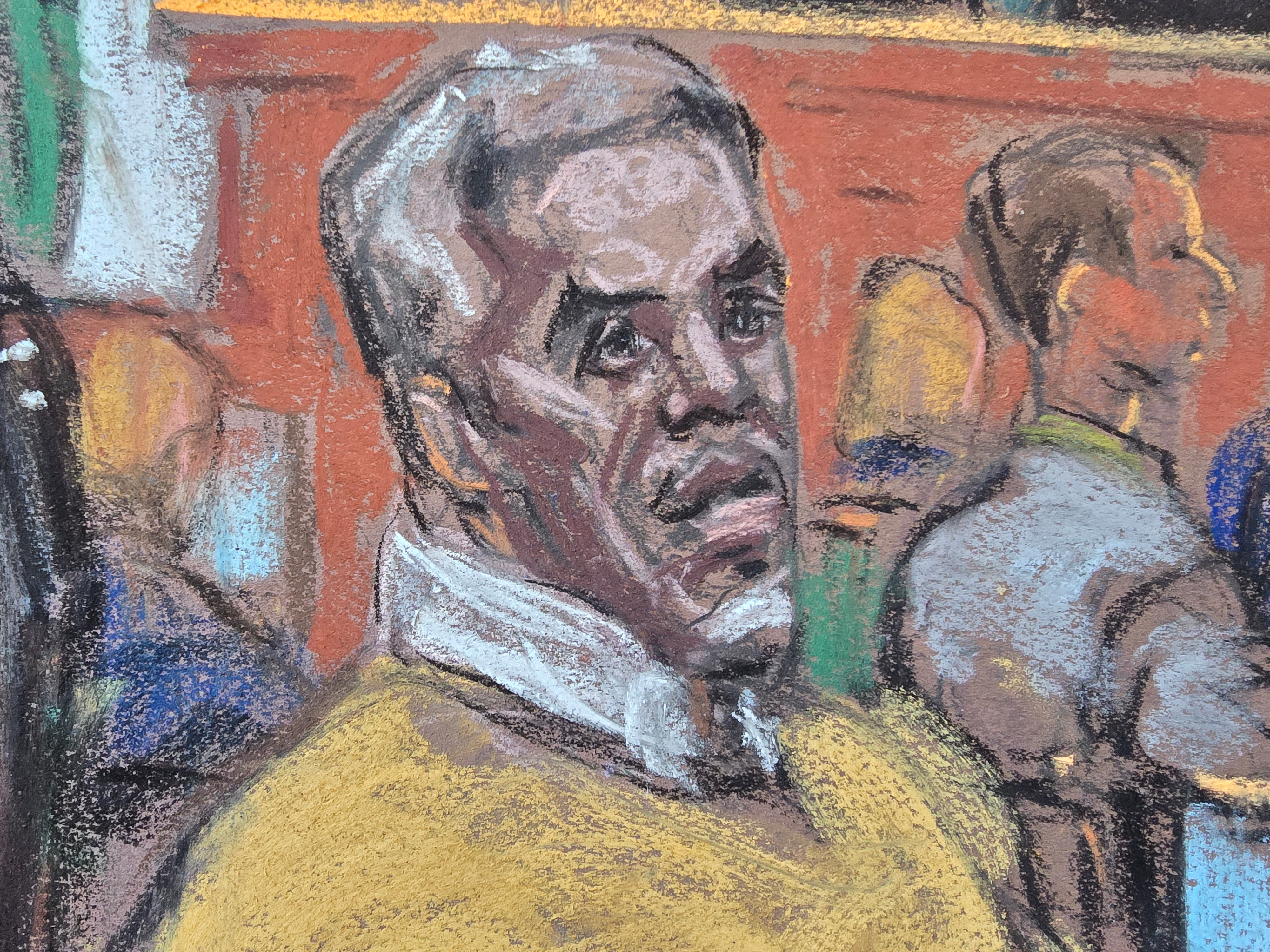 A court drawing of Diddy.