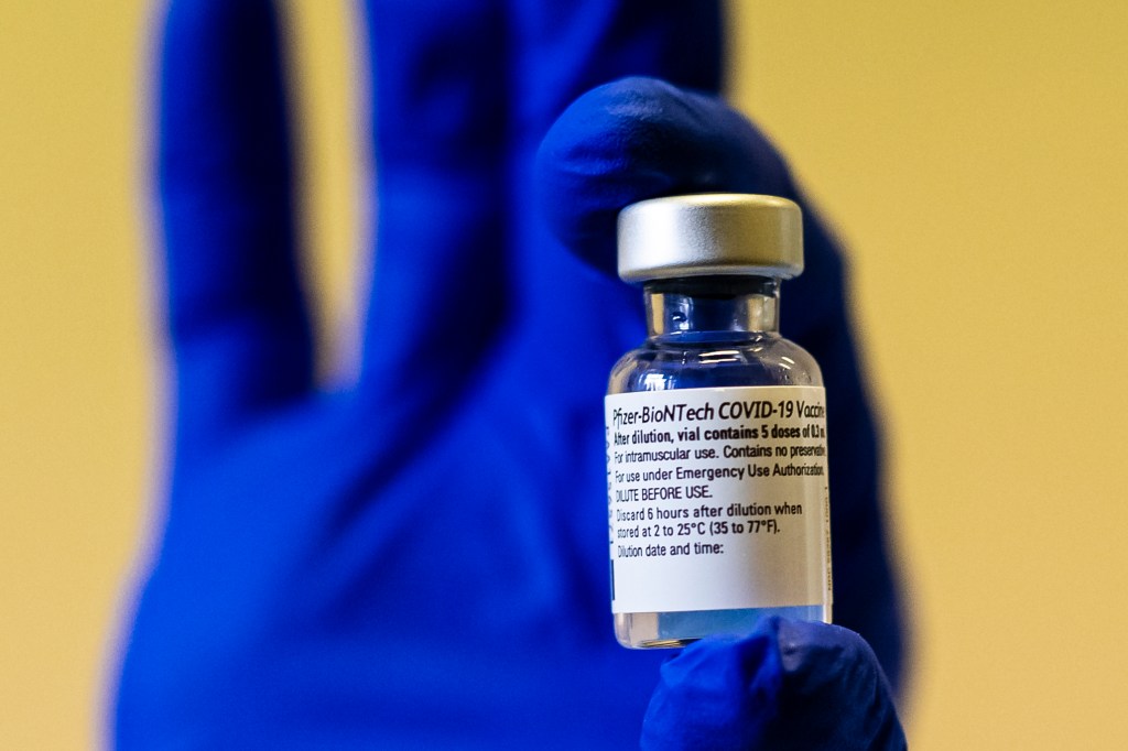 A Pfizer-BioNTech COVID-19 vaccine dose is seen during the Vaccine Day.