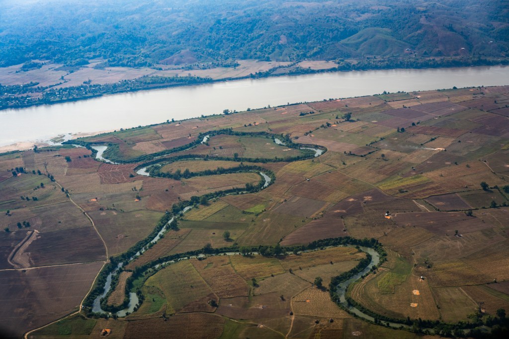 An aerial shot of the Irrawaddy River in Myanmar.