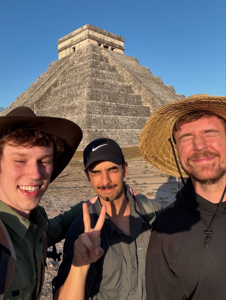 MrBeast and his crew exploring parts of the Mayan pyramids not usually open to the public