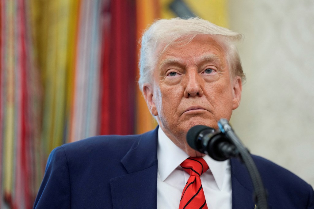  U.S. President Donald Trump speaks during a swearing-in ceremony of Special Envoy Steve Witkoff in the Oval Office at the White House in Washington, D.C., U.S., May 6, 2025.