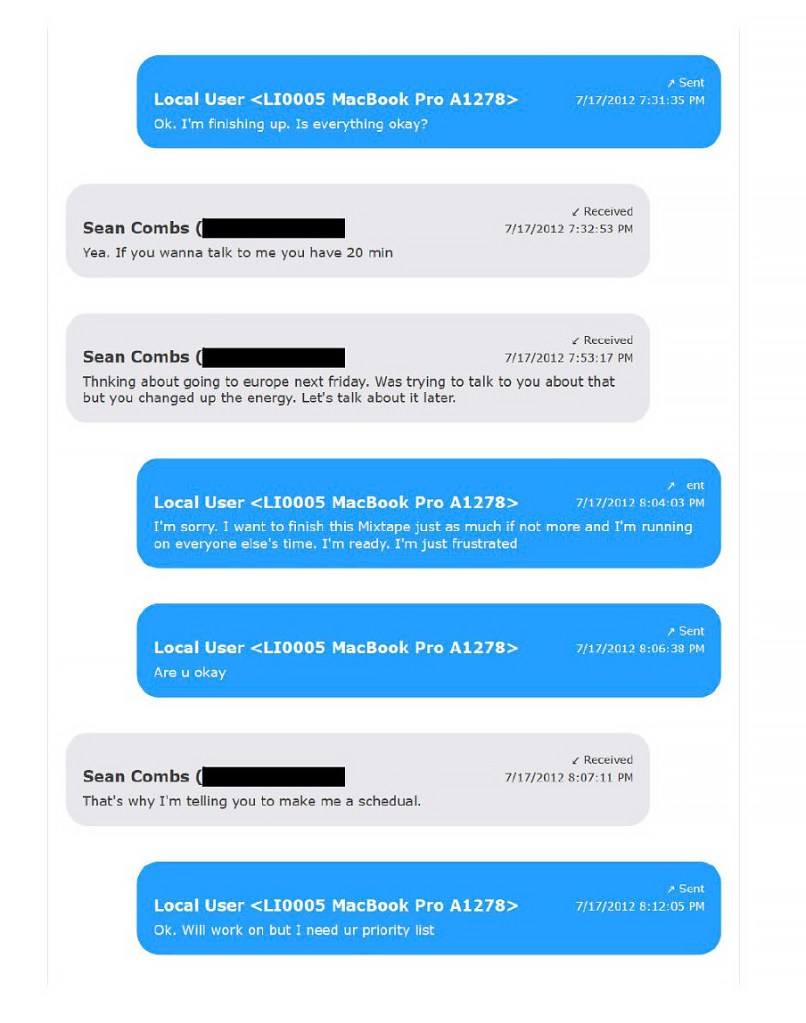 Cassie Ventura and Sean 'Diddy' Combs's text messages