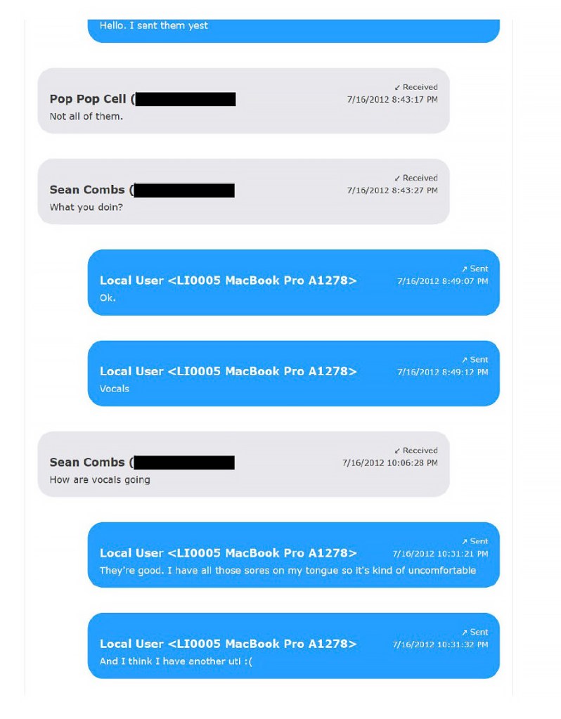 Cassie Ventura and Sean 'Diddy' Combs's text messages
