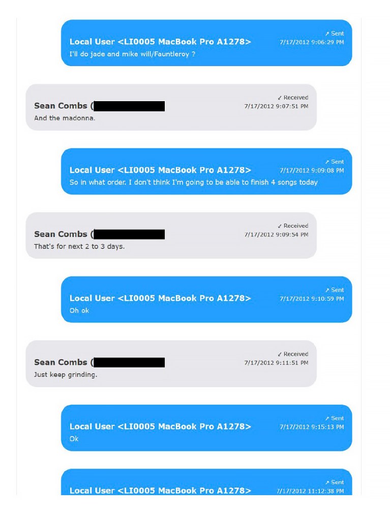 Cassie Ventura and Sean 'Diddy' Combs's text messages