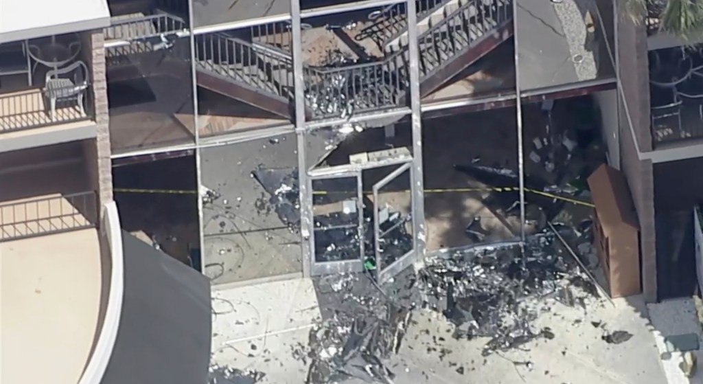 Damage on the side of a building after the explosion in Palm Springs.