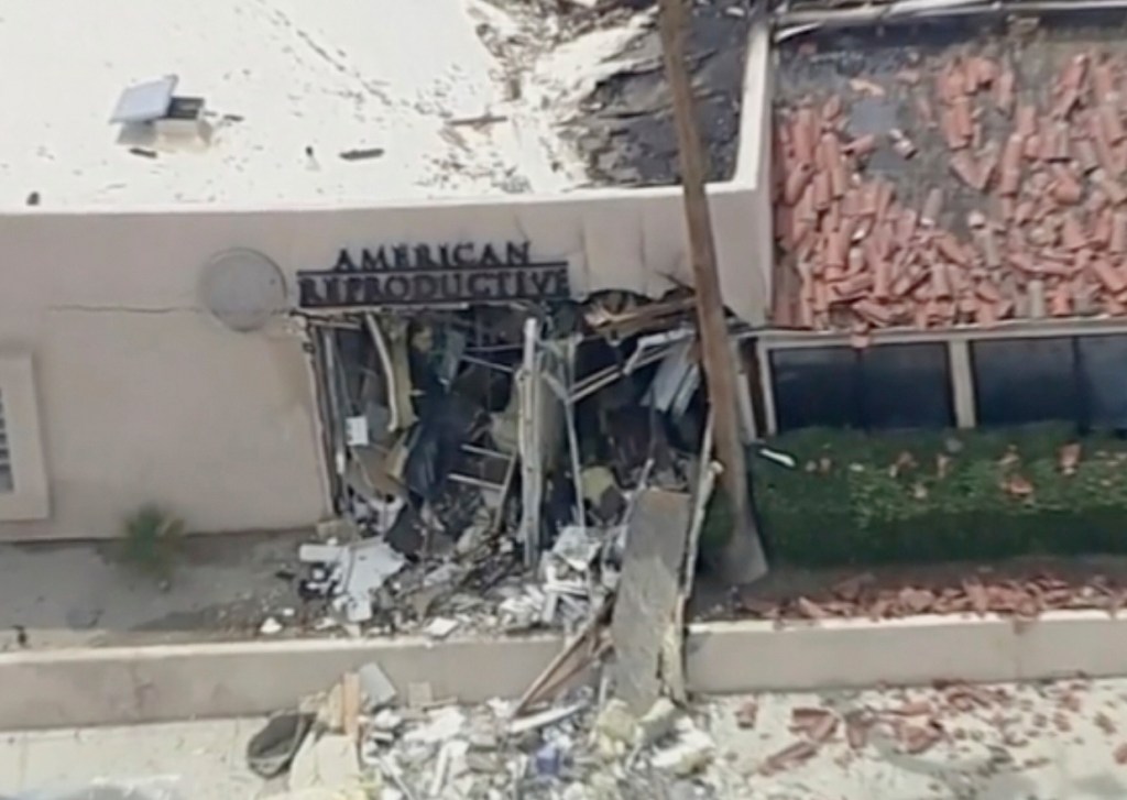 Debris seen at the front of the American Reproductive Centers.