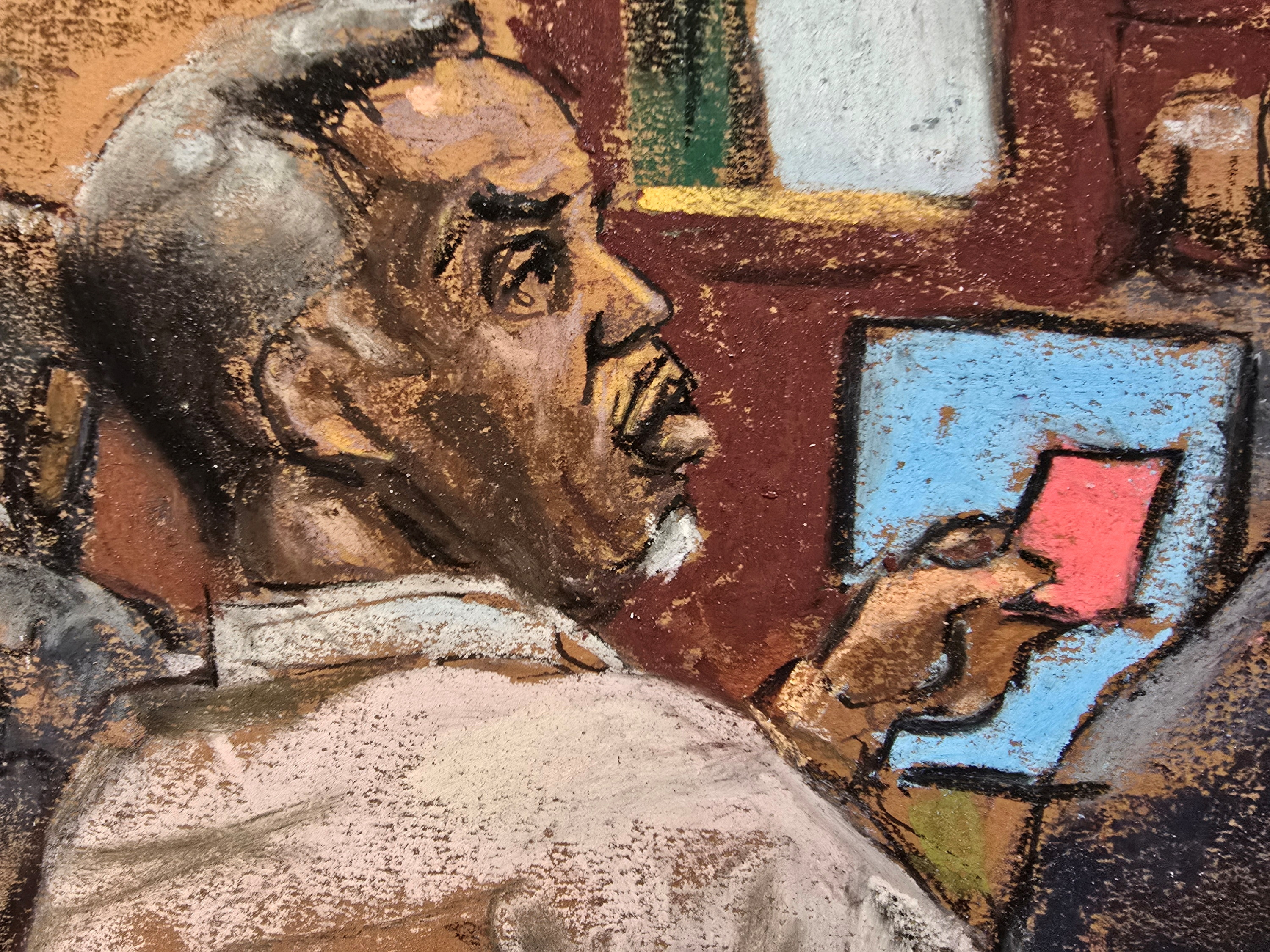 A sketch of Sean Combs in court