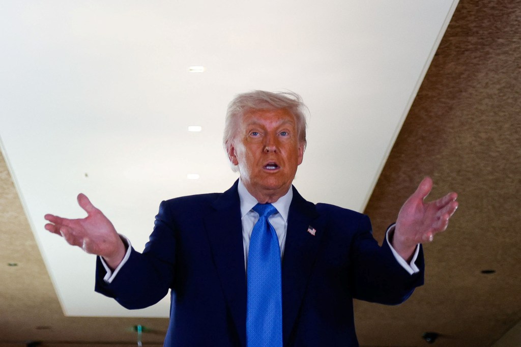 U.S. President Donald Trump speaking at the Abrahamic Family House during his visit to Abu Dhabi, United Arab Emirates, on May 16, 2025