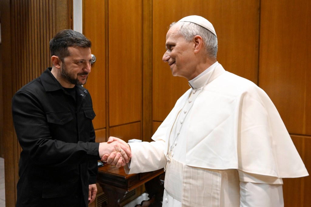 Zelensky meets with Pope Leo XIV at the Vatican on May 18, 2025.
