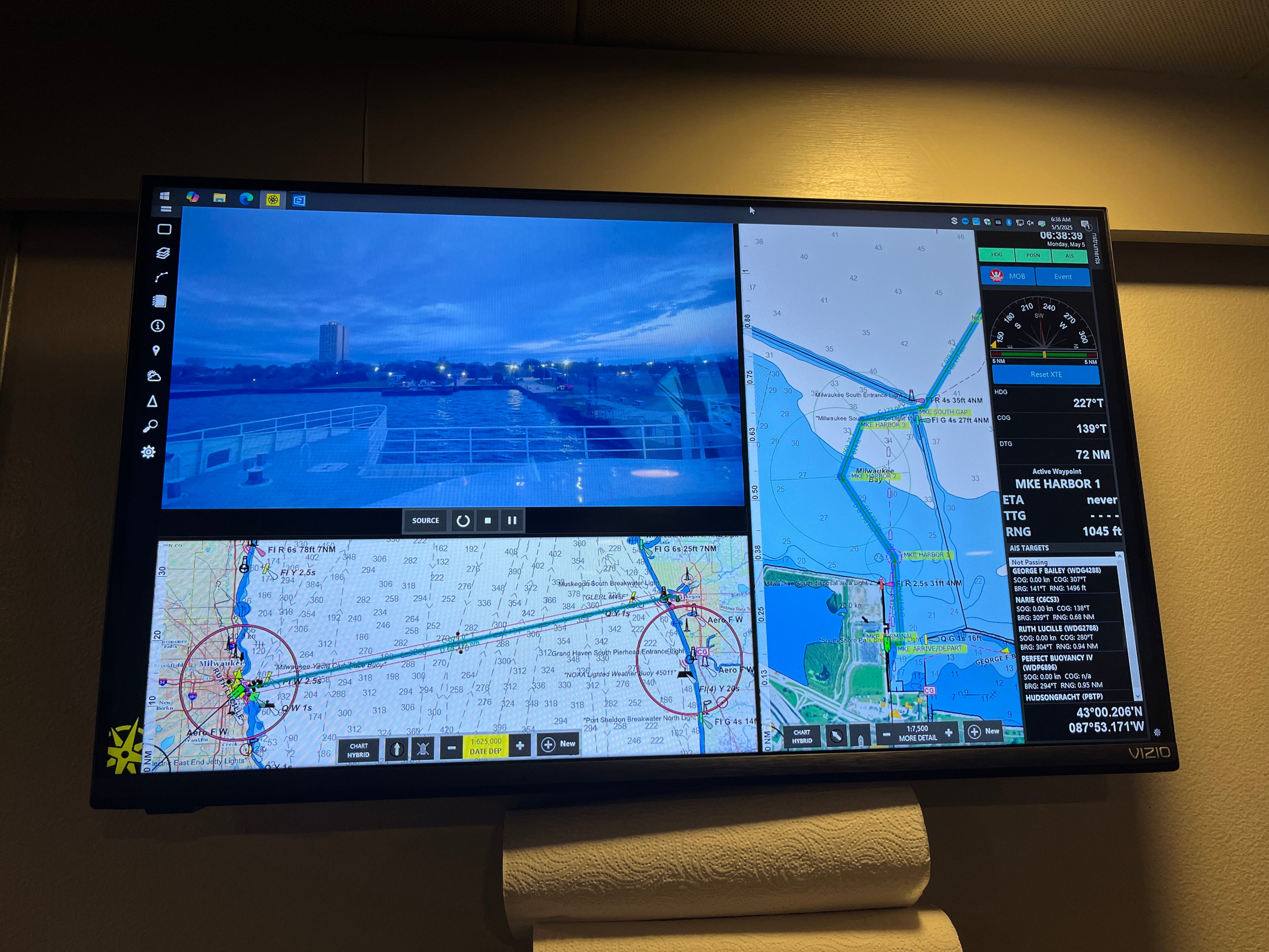 A screen showing the Lake Express ferry's route.