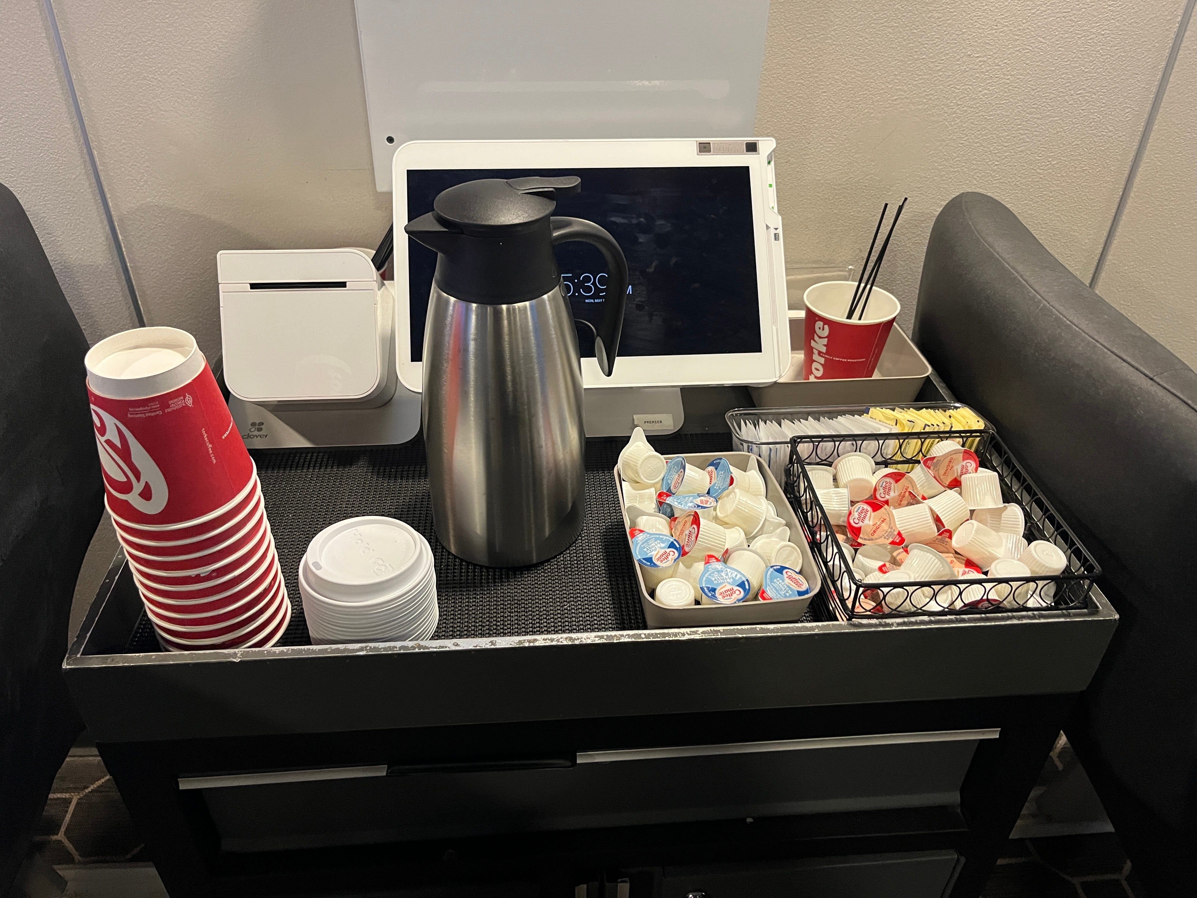 Coffee in the premier cabin.