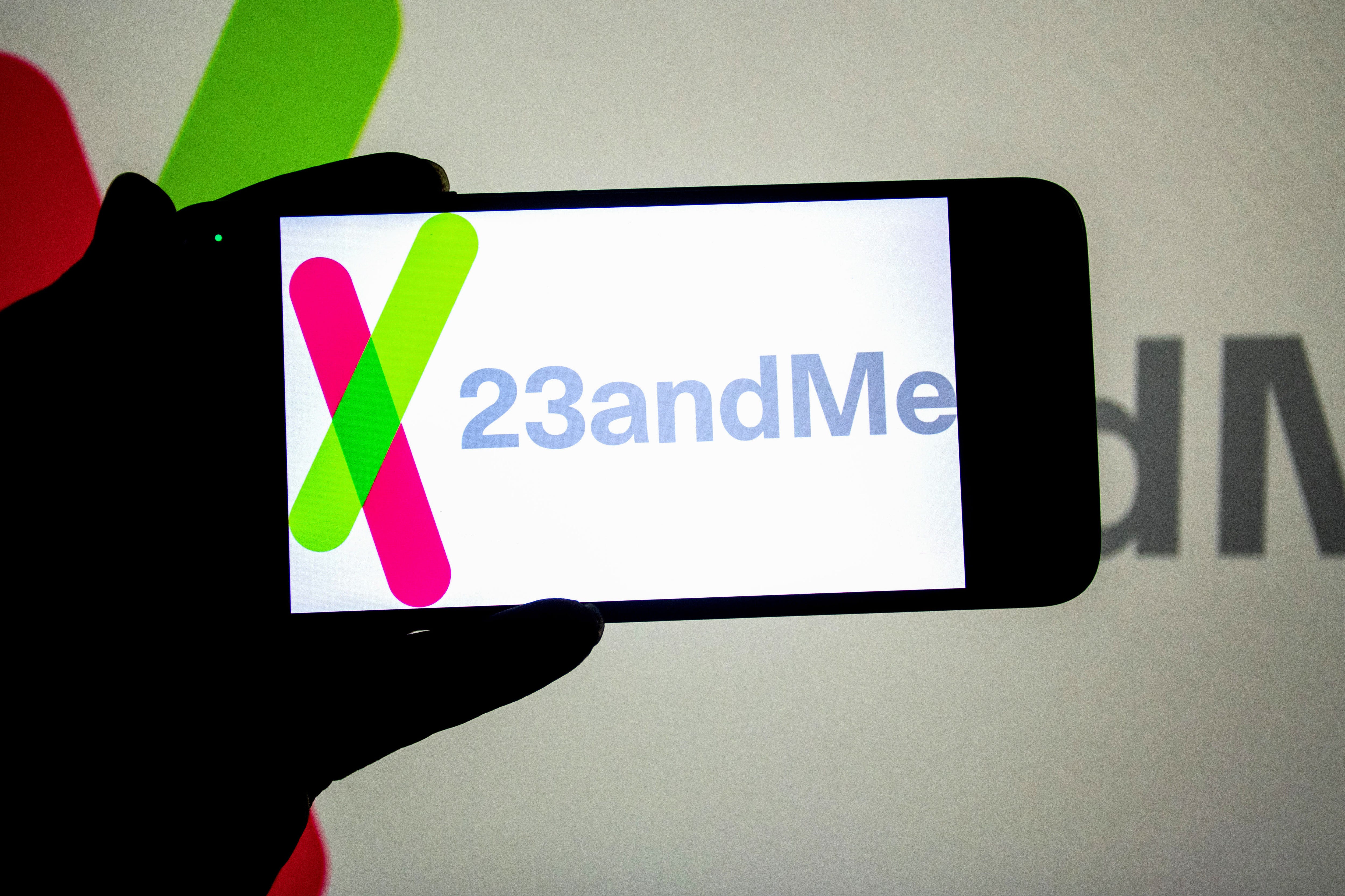 23andMe logo on a phone.