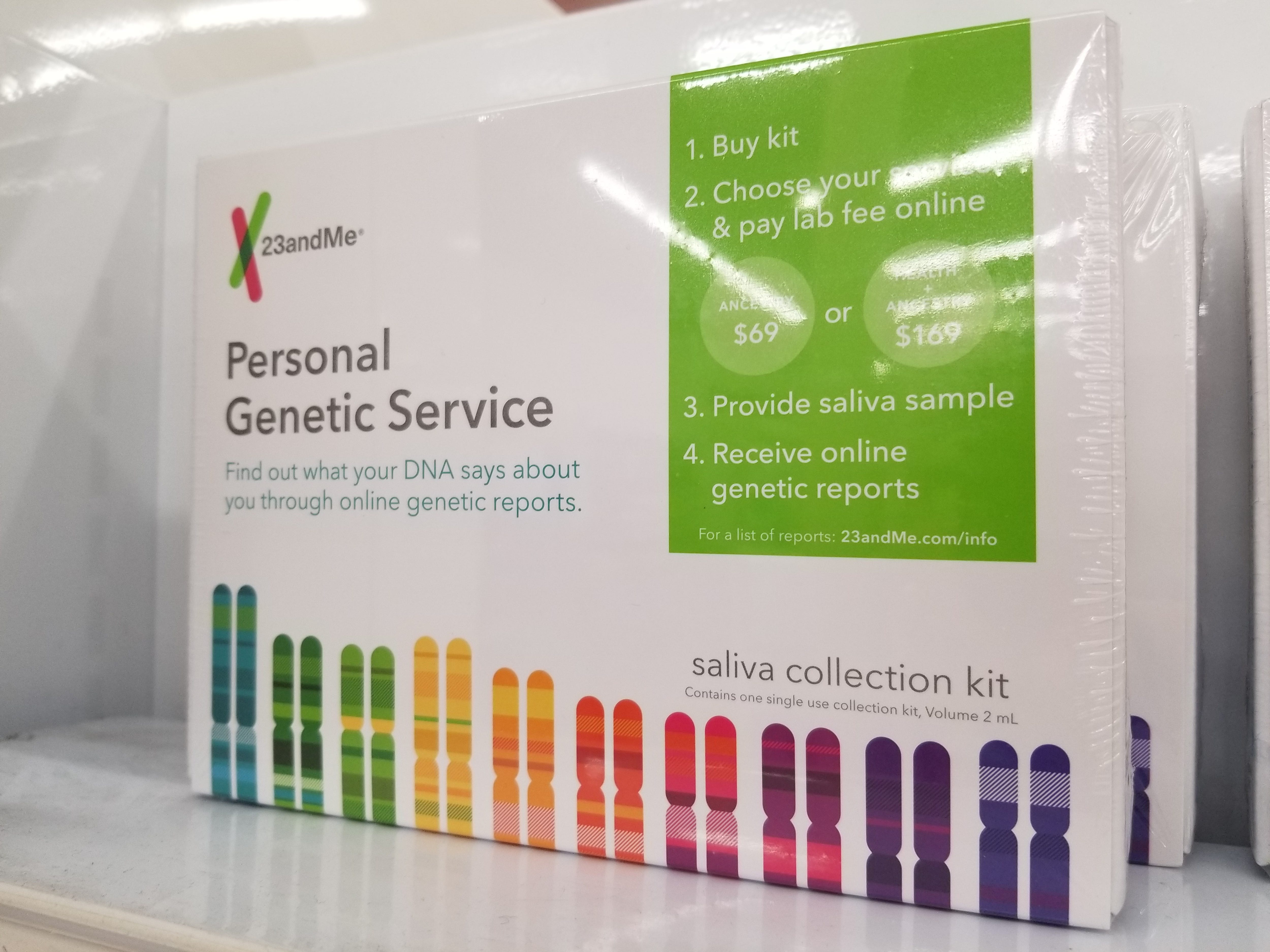 23andMe personal genetic service (DNA) test kit.