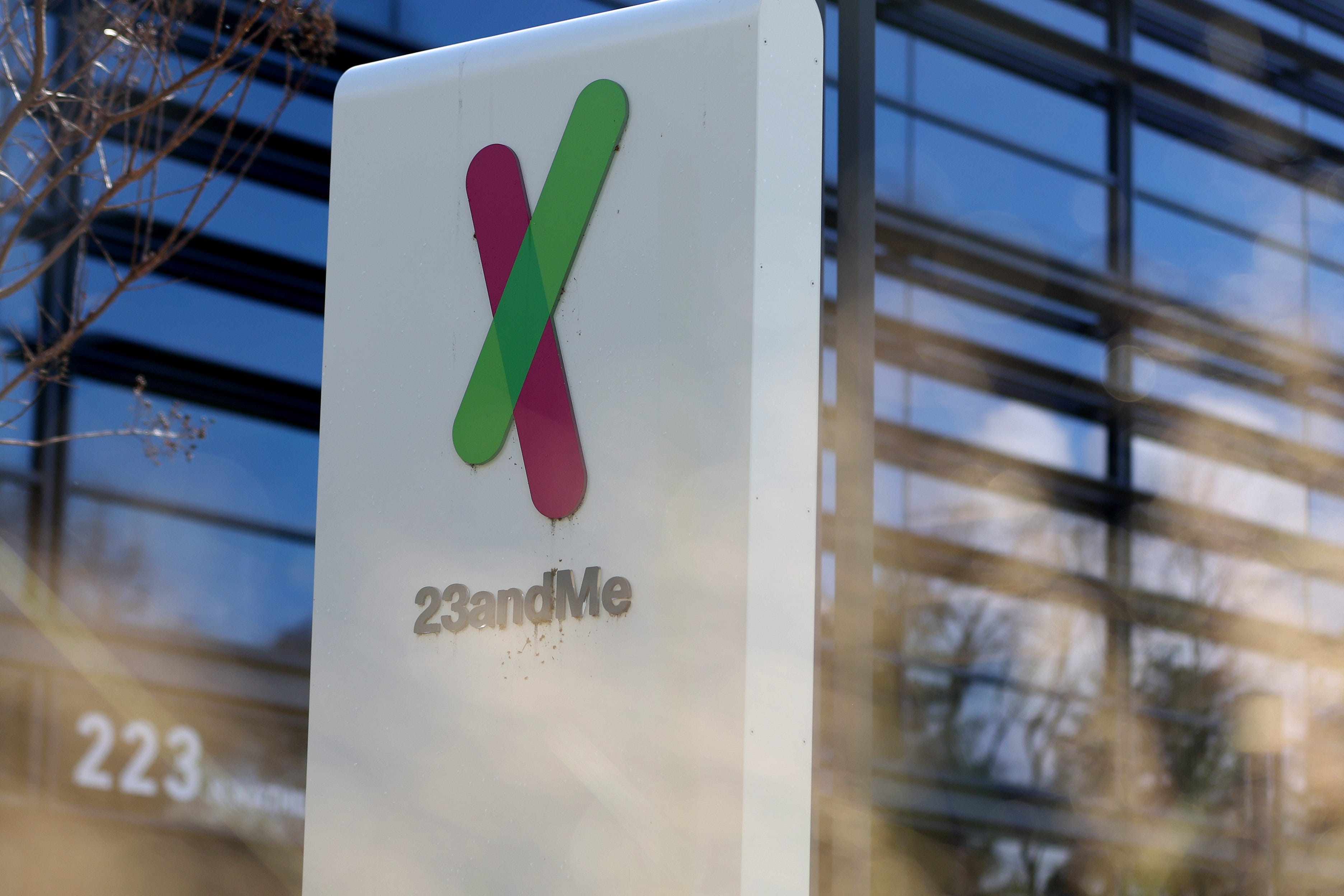 A 23andMe sign outside its headquarters in Sunnyvale, California.