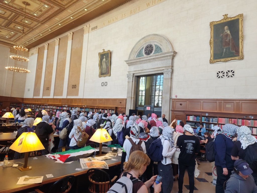The protest inside the building led to the arrest of dozens. 