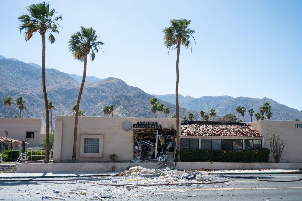 Debris is seen outside a damaged American Reproductive Centers fertility clinic after the bomb blast.