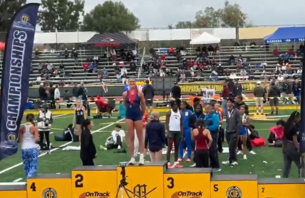 Reese Hogan, 16, was crowned second place in the triple jump at the CIF Southern Section Finals on Saturday despite setting a new personal record for herself and her school, Crean Lutheran High School, at 37 feet, 2 inches.