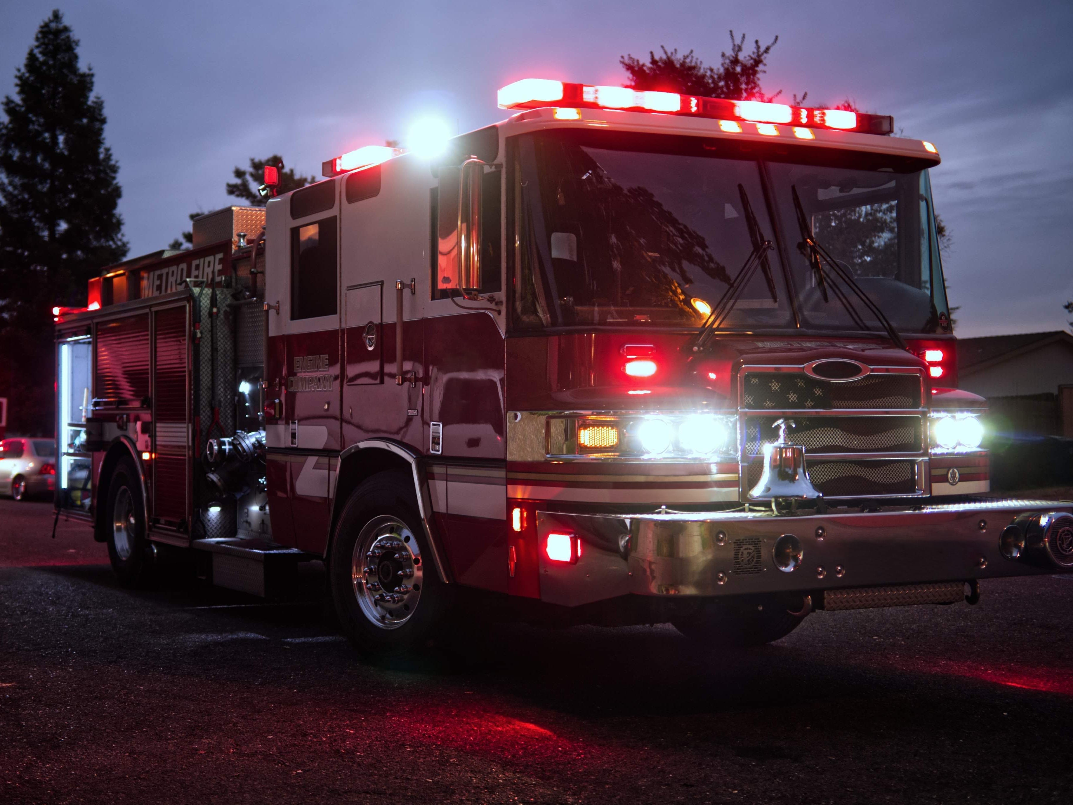 Fire engine with lights on