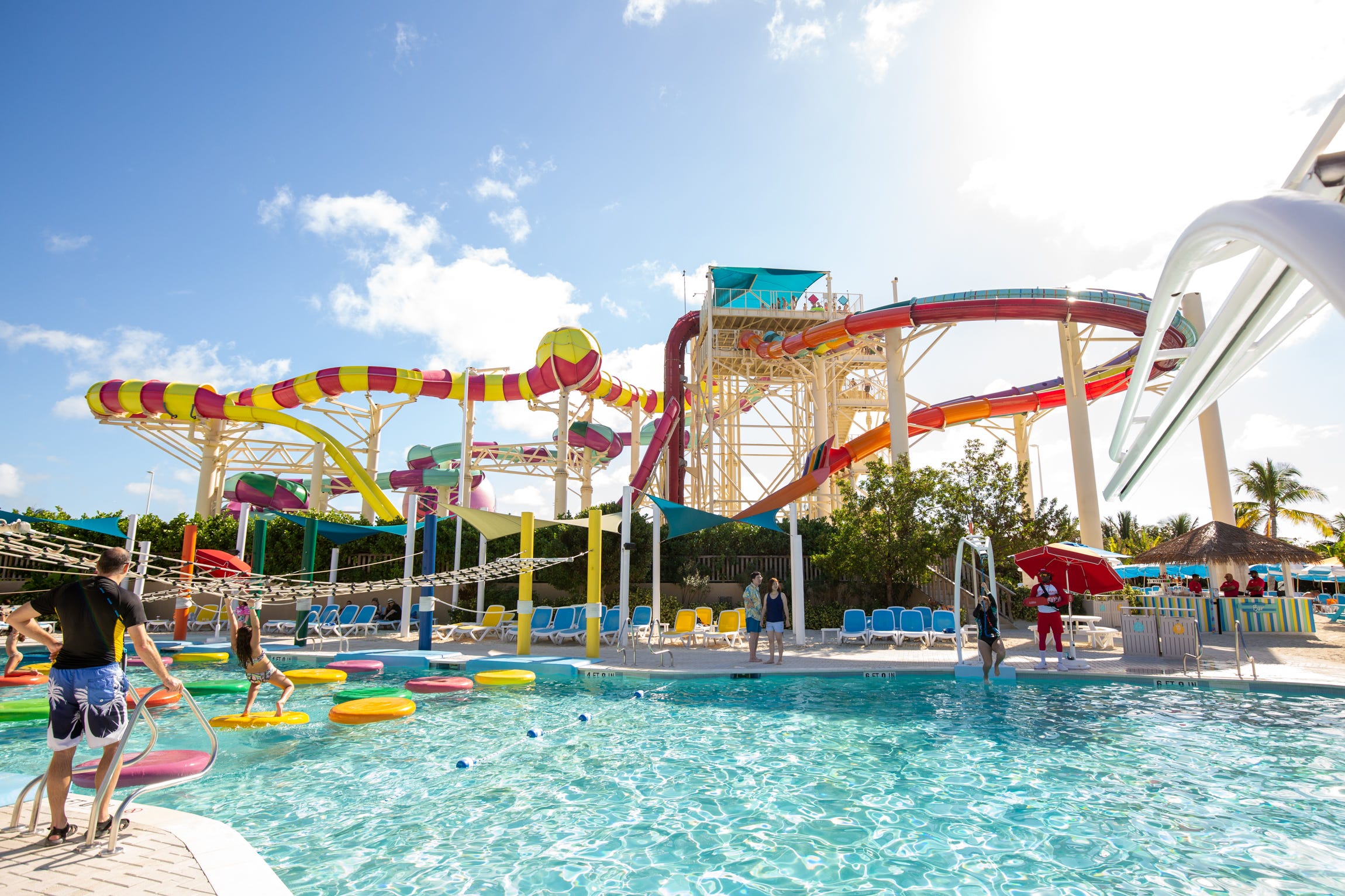 people at a pool at Royal Caribbean International's Perfect Day at CocoCay private island's Thrill Waterpark