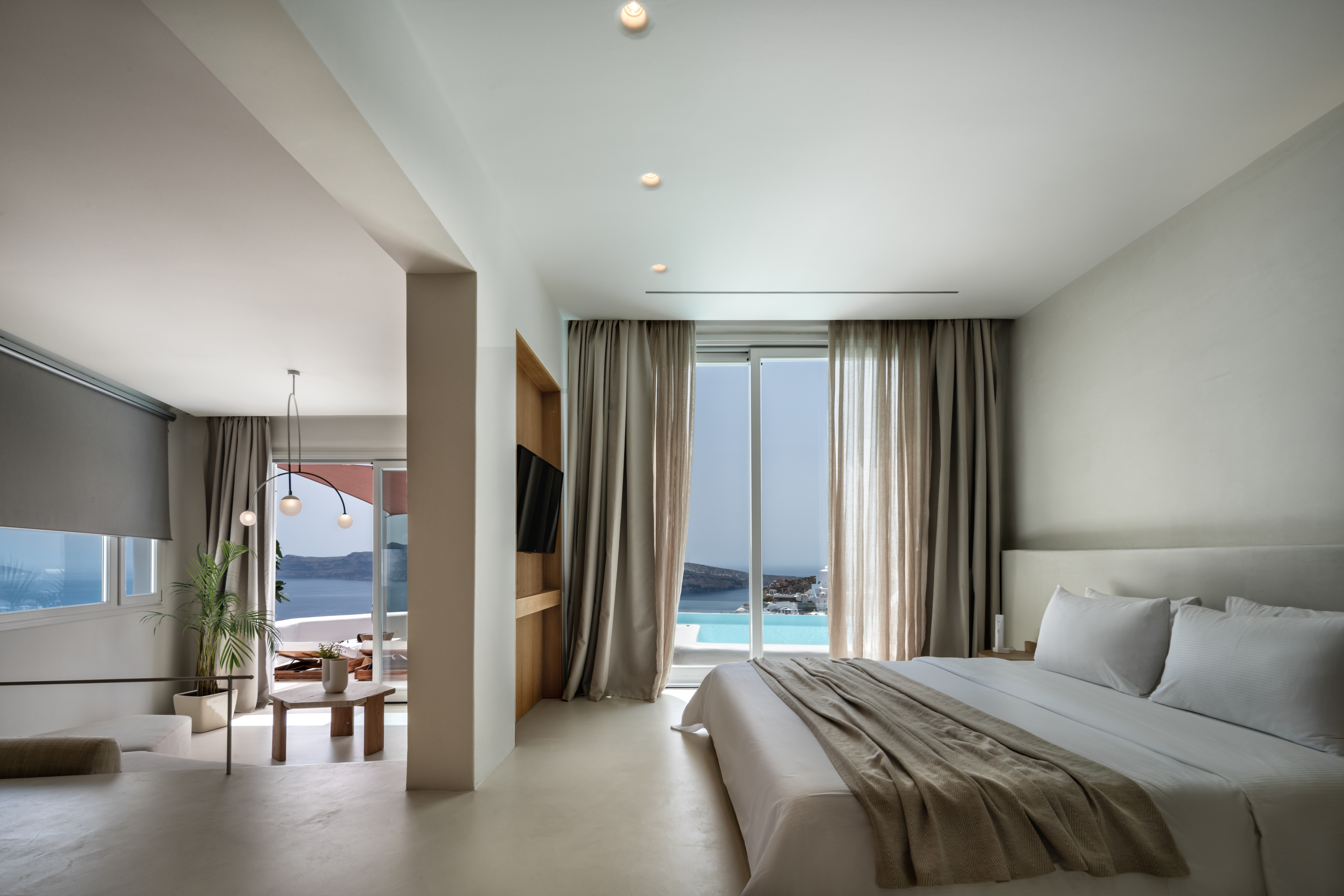 A bedroom at the Andronis Luxury Suites hotel in Greece.