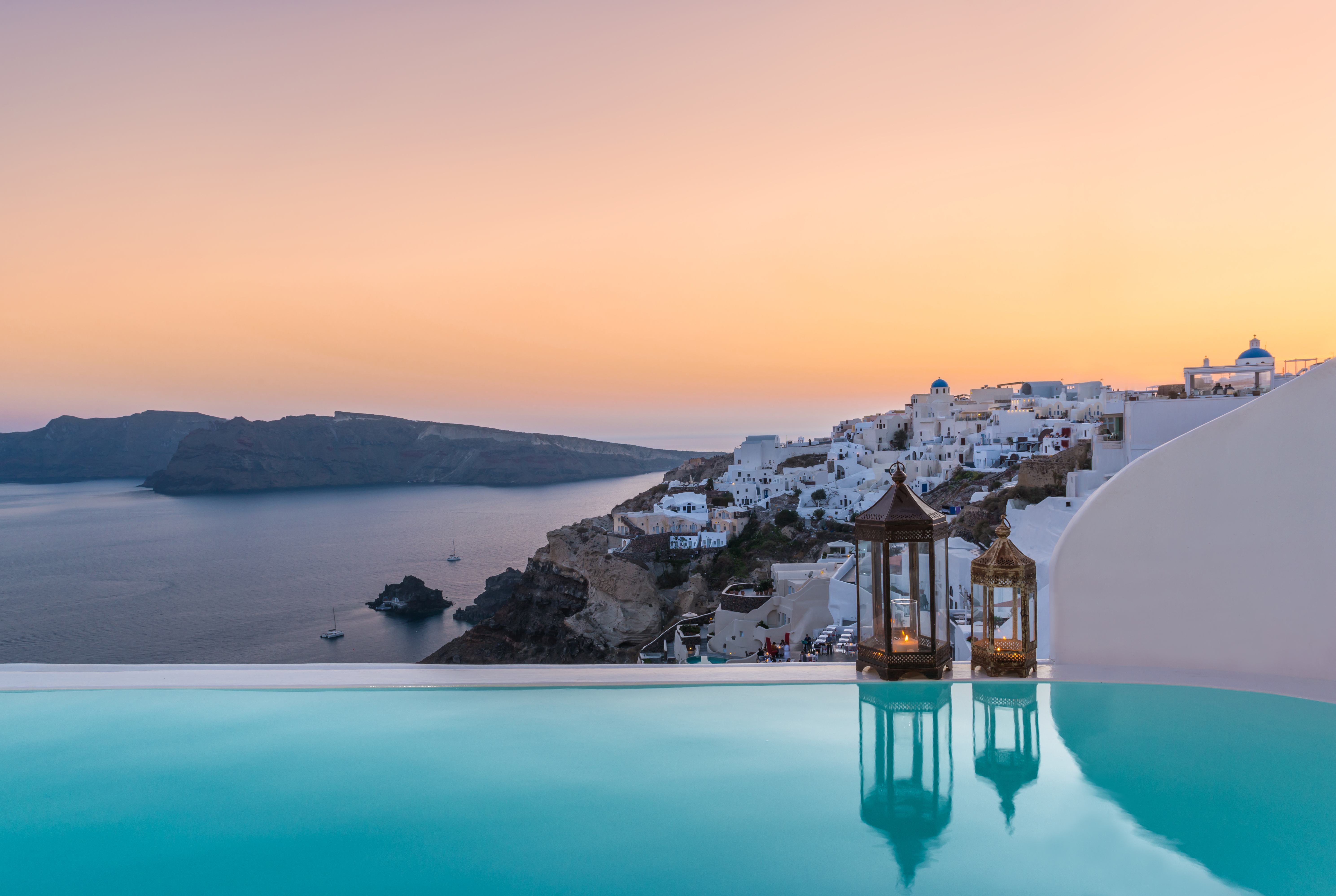 The view from Andronis Luxury Suites overlooking the Aegean Sea.