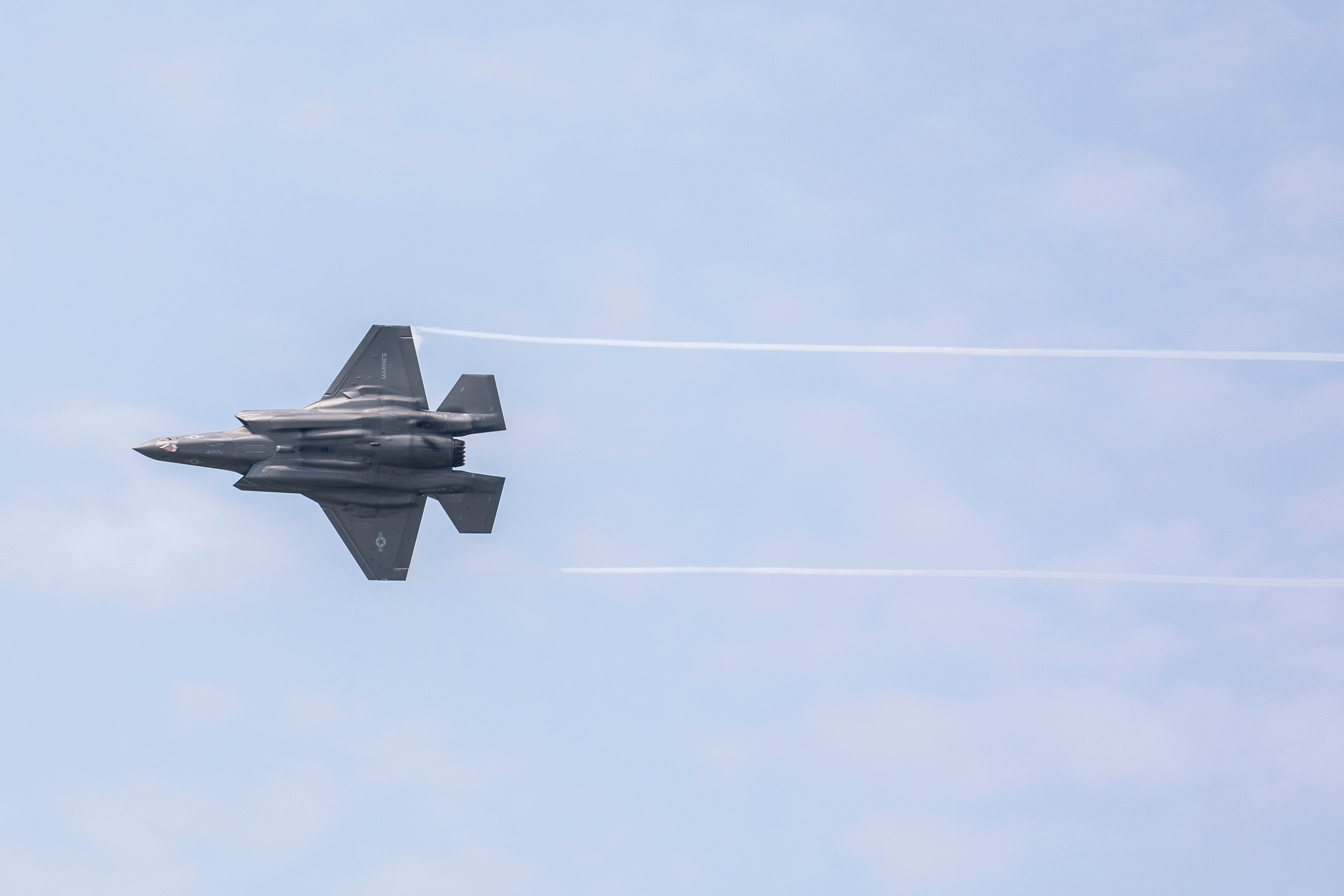 A U.S. Marine Corps F-35B Lightning II aircraft with Marine Fighter Attack Squadron (VMFA) 214, Marine Aircraft Group 12, 1st Marine Aircraft Wing takes off from Osan Air Base, South Korea, during Osan Air Power Days, May 11, 2025.