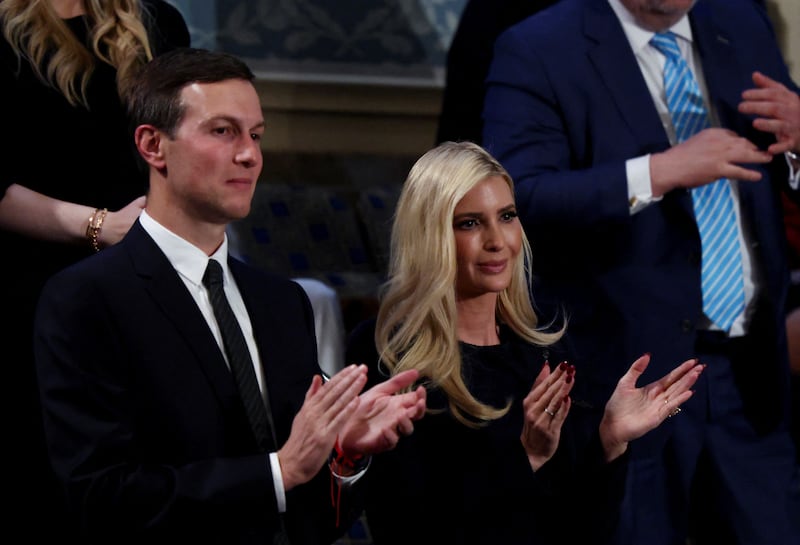 Ivanka Trump and her husband Jared Kushner clap on the day of Donald Trump's speech to a  joint session of Congress.