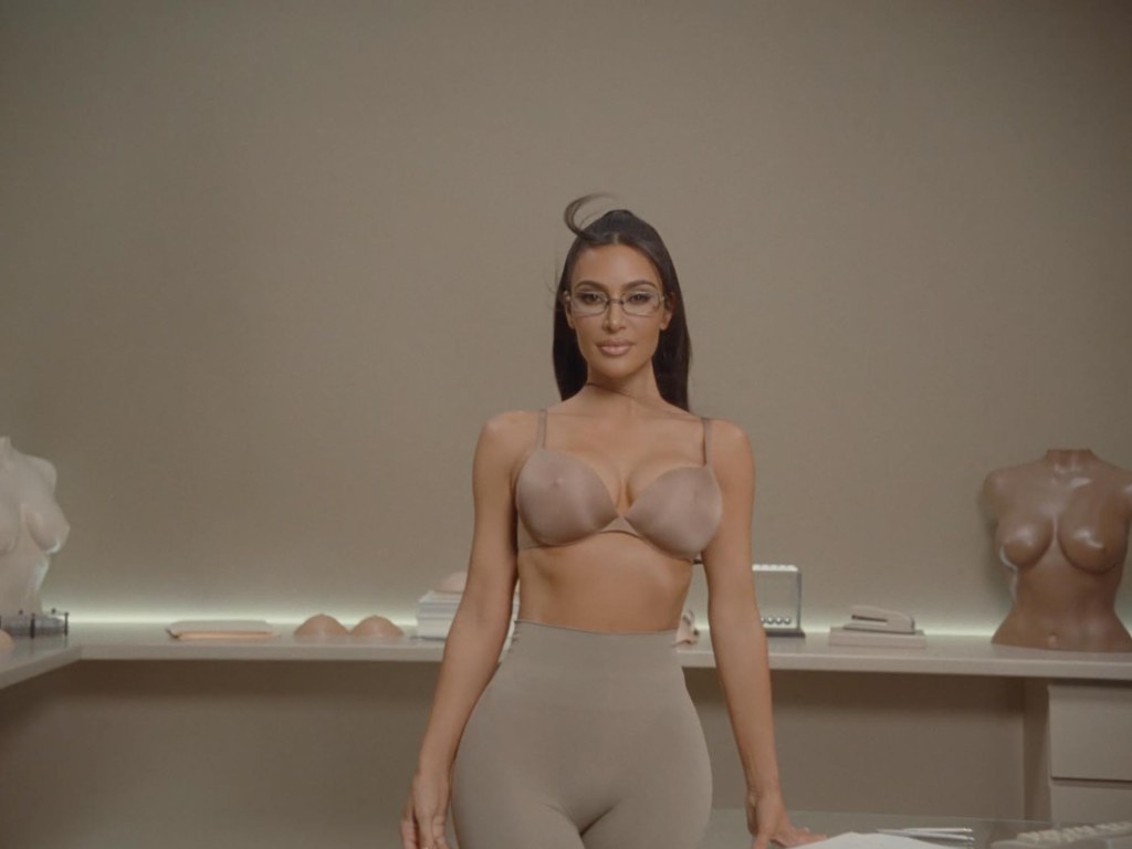 Kim Kardashian wearing Skims' nipple bra in a campaign video