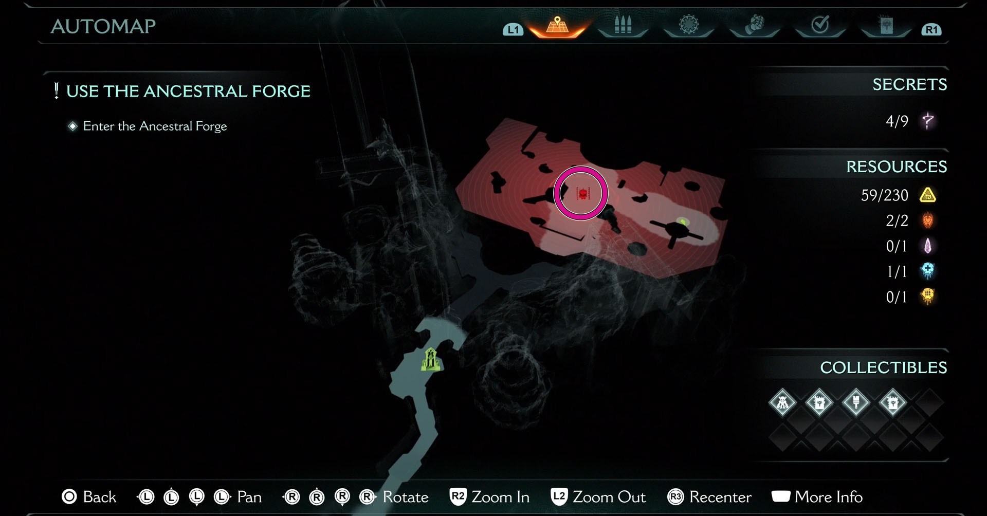 A Doom: The Dark Ages screenshot showing Chapter 9’s map and the location of the leader of this chapter.