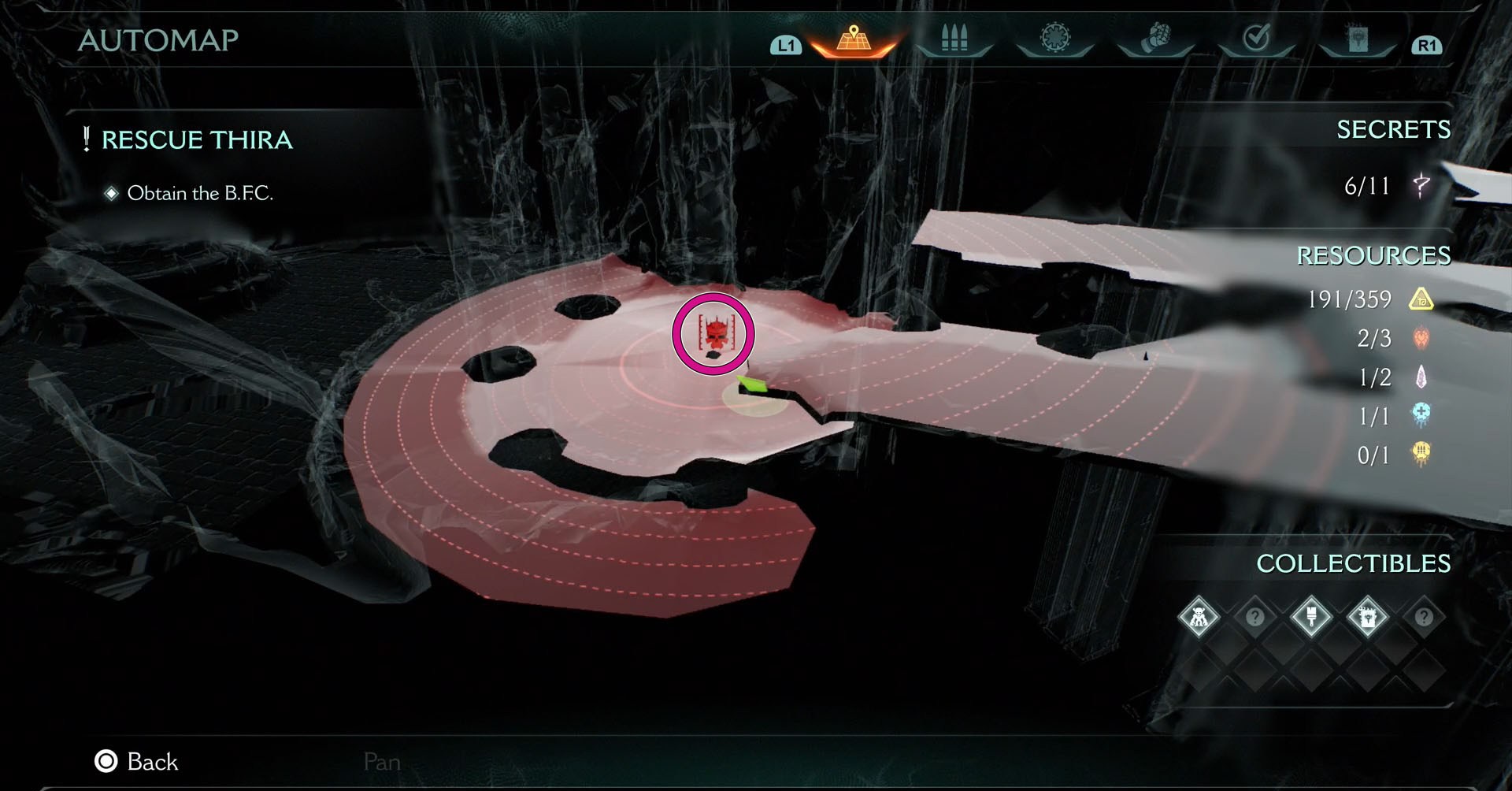 A Doom: The Dark Ages screenshot showing the location of Chapter 14’s leader on the map. 