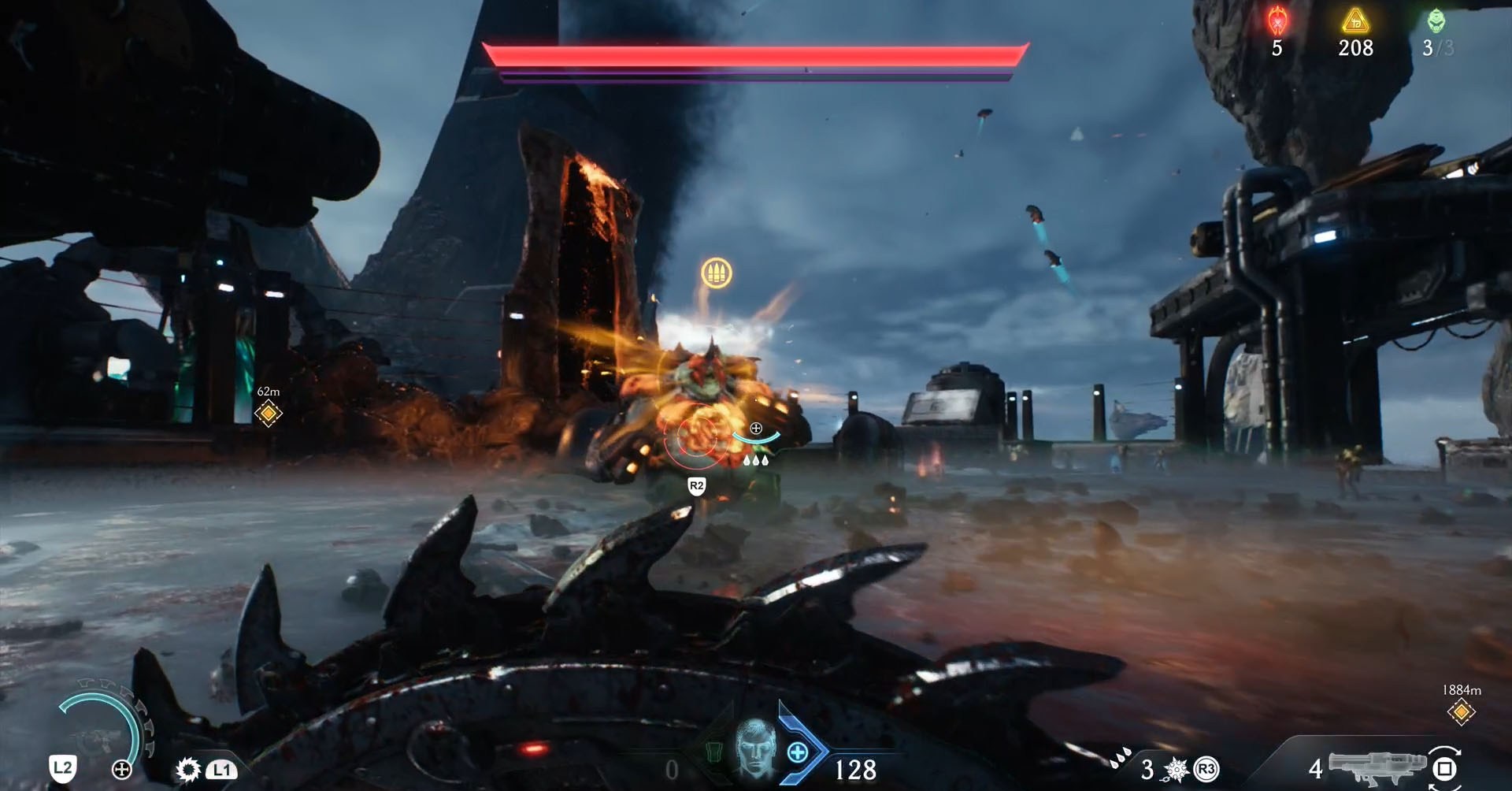 A Doom: The Dark Ages screenshot showing an armored Mancubus, who’s the leader of Chapter 13.