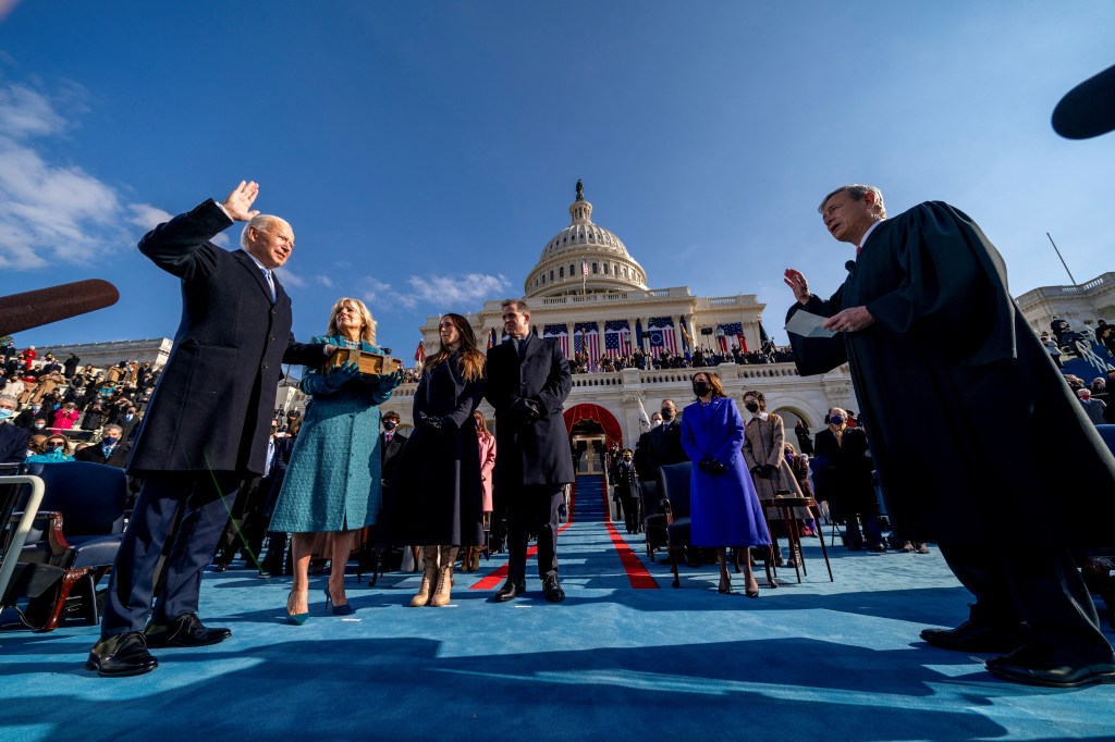 Joe Biden being sworn in as president.