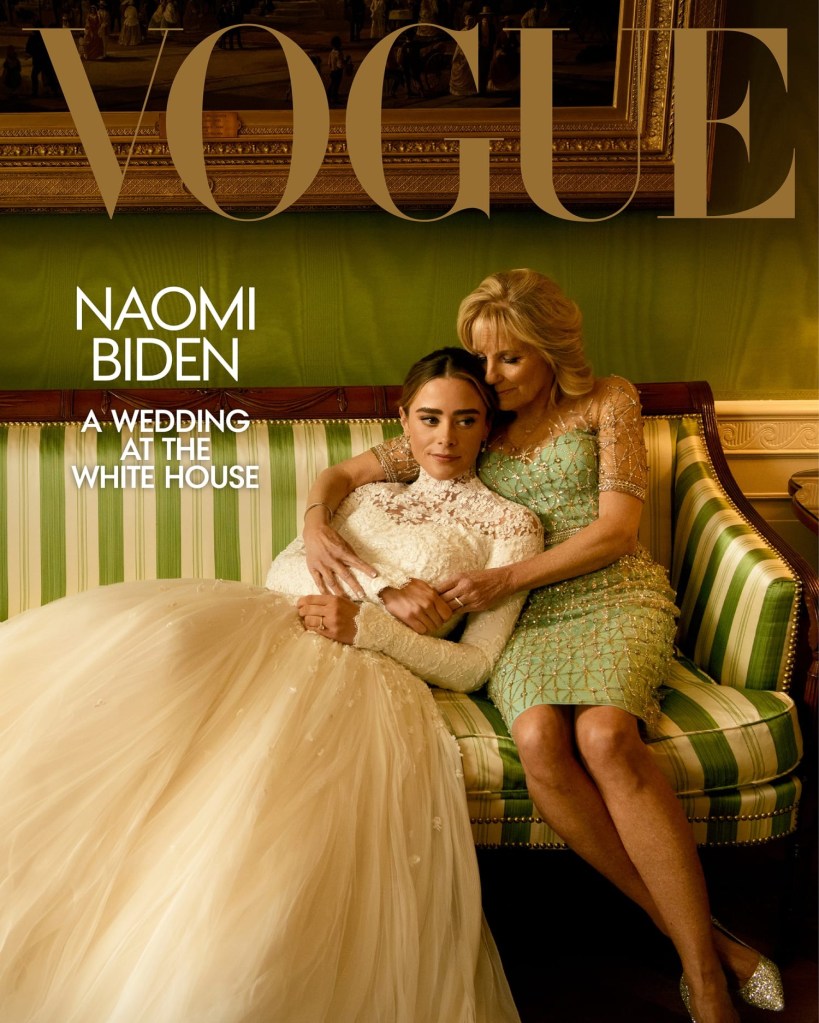 Naomi Biden in her Ralph Lauren wedding dress posed with her grandmother Jill Biden for Vogue.