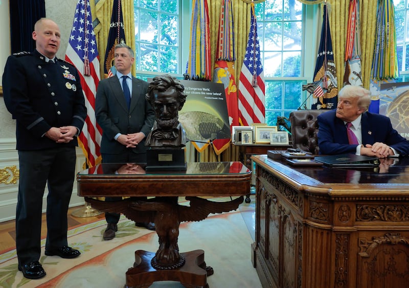US Space Force Gen. Michael Guetlein in the Oval Office
