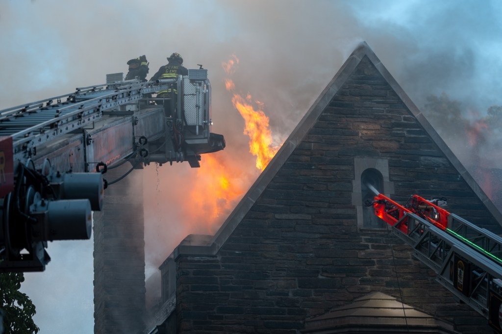 A house on fire in the Kalorama neighborhood of Washington, DC on May 20, 2025.